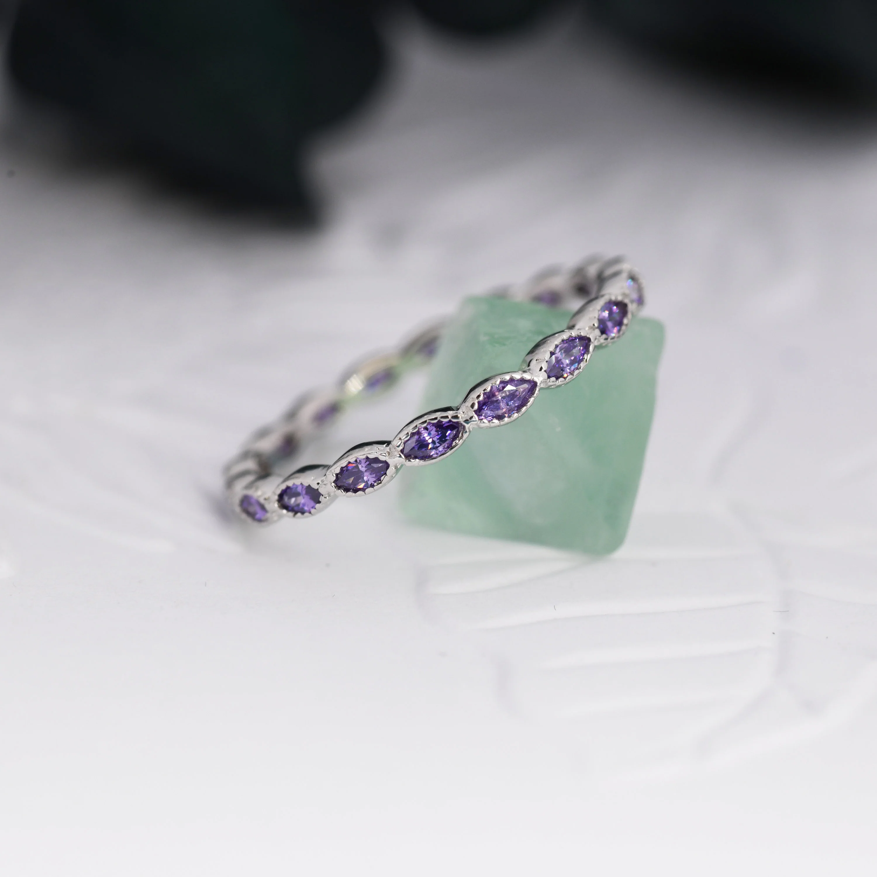 Amethyst Purple Marquise CZ Infinity Ring in Sterling Silver, Skinny Marquise Ring US 5 - 8 - Image 4