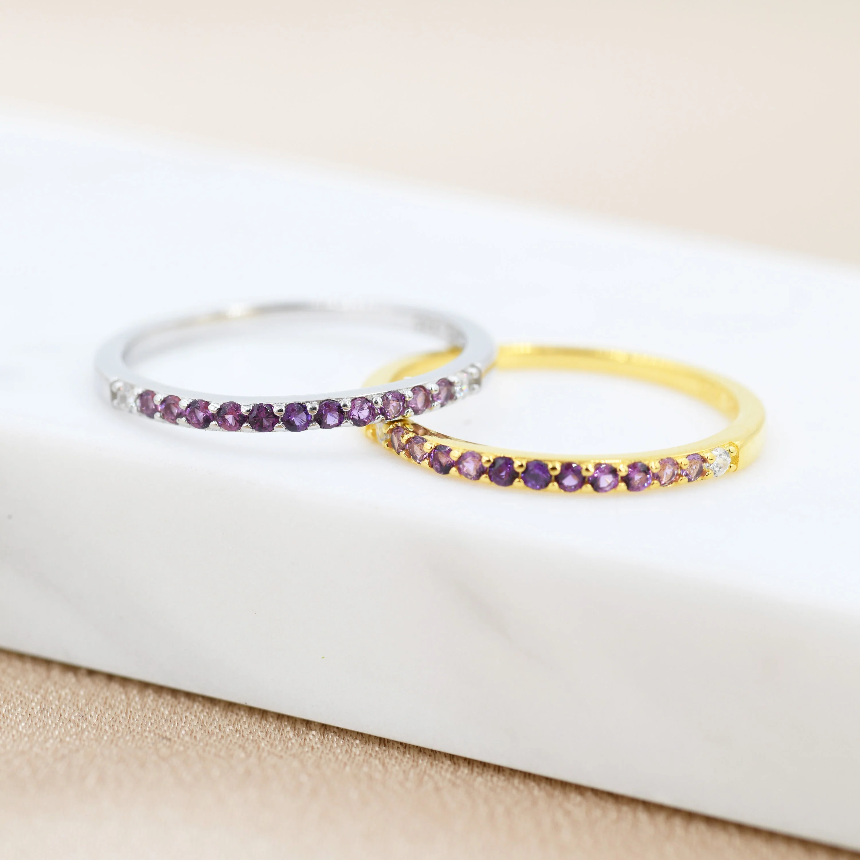 Amethyst Purple Ombre Half Eternity Ring in Sterling Silver, Silver or Gold, Purple Amethyst CZ Skinny Stacking Ring US 5 - 8 - Image 5