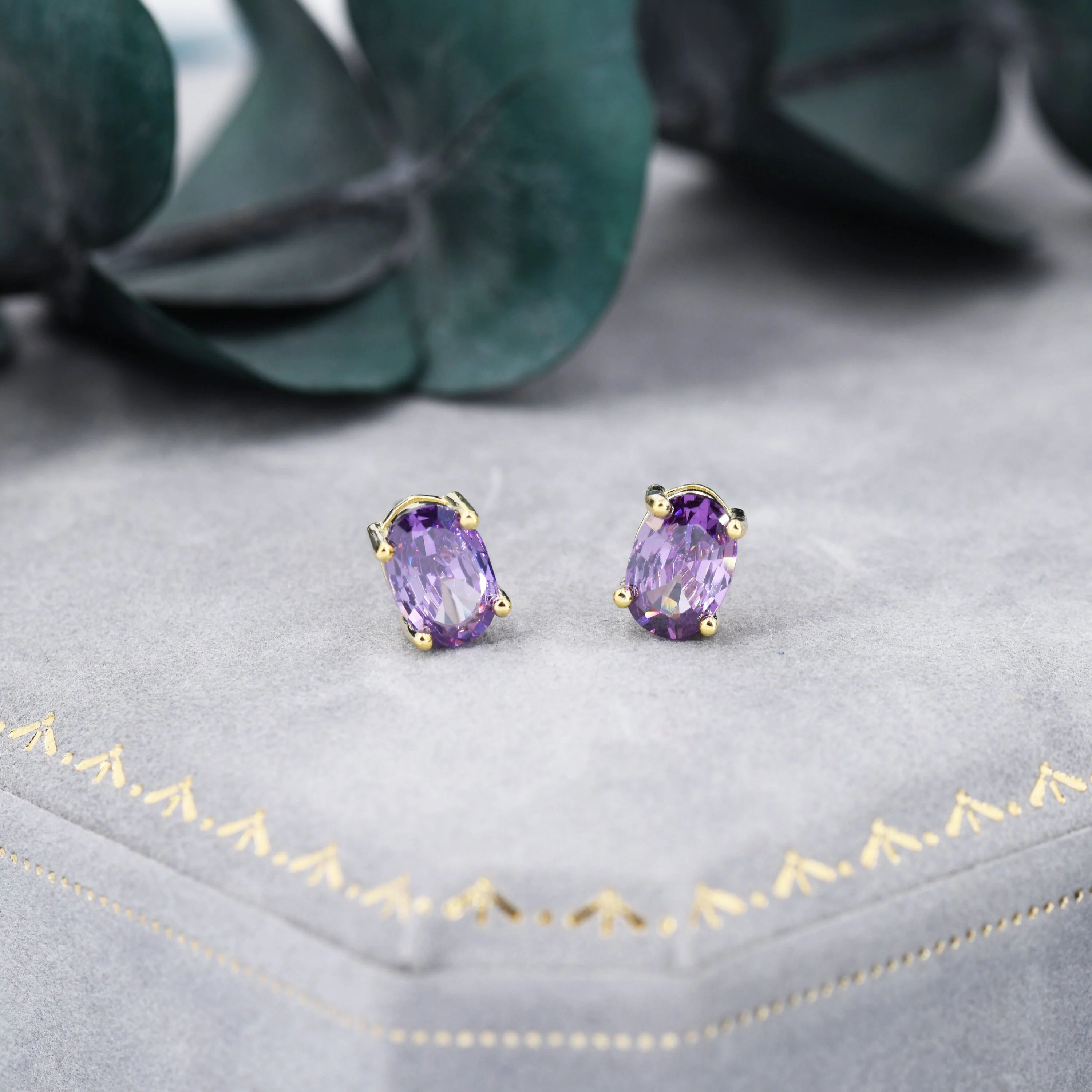 Amethyst Purple Oval CZ Stud Earrings in Sterling Silver,  Available in Two Sizes, Oval Cut Crystal Earrings, February Birthstone - Image 4