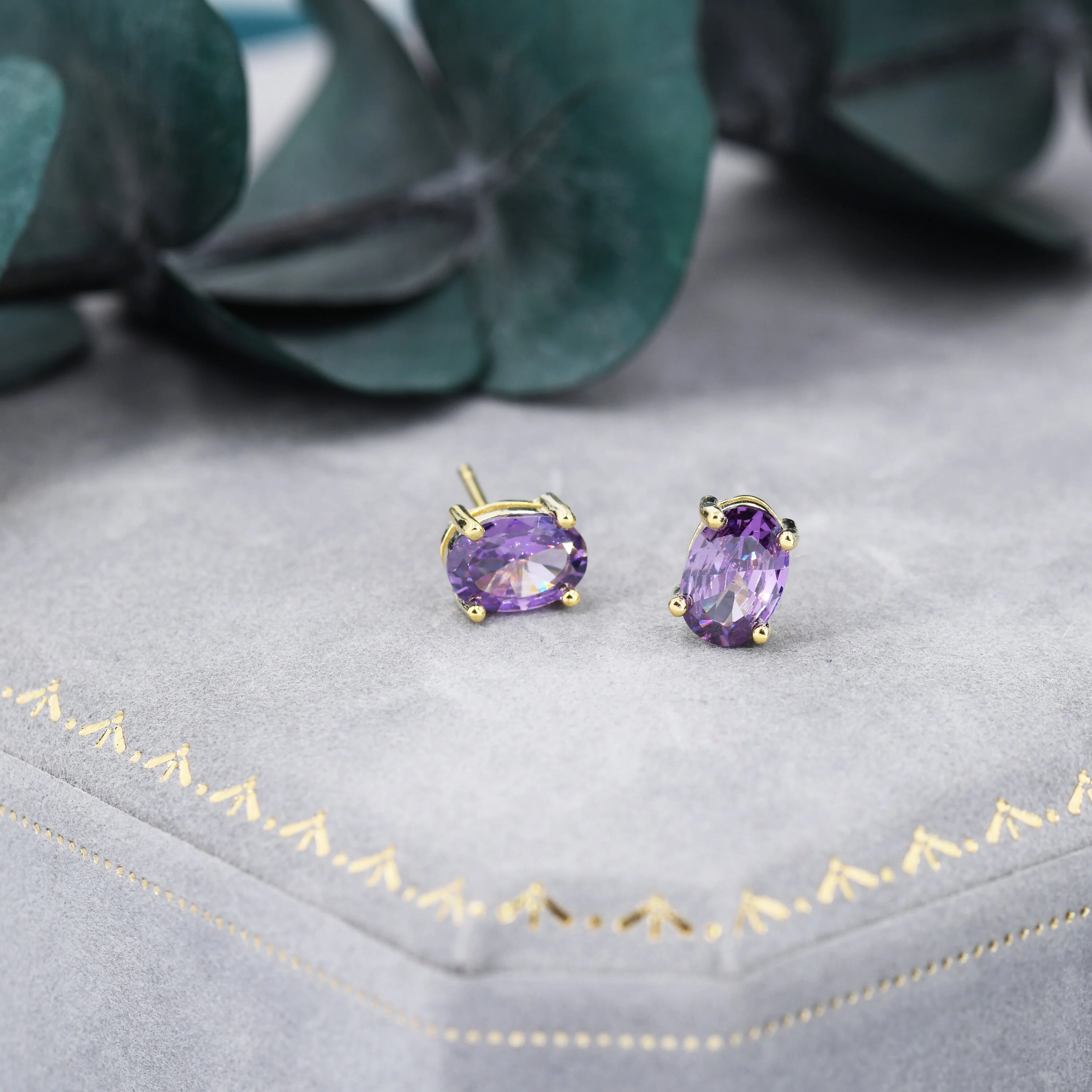 Amethyst Purple Oval CZ Stud Earrings in Sterling Silver,  Available in Two Sizes, Oval Cut Crystal Earrings, February Birthstone - Image 5