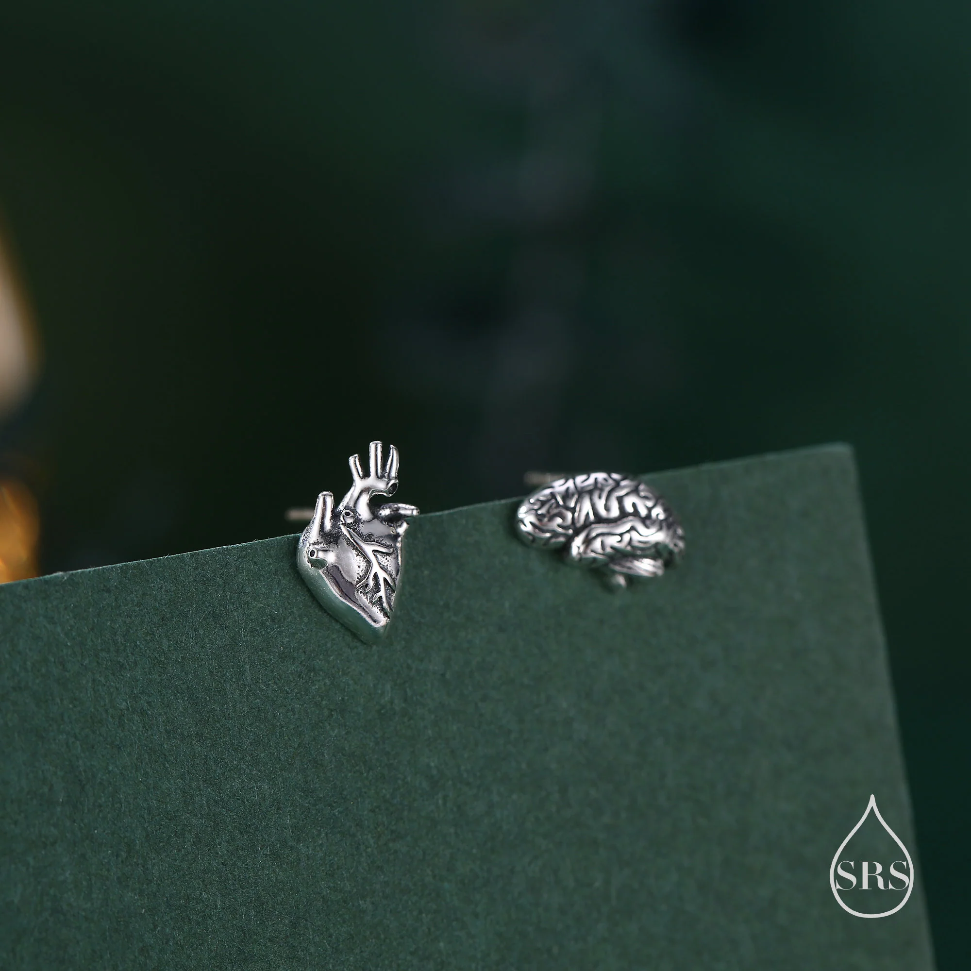 Anatomical Brain and Heart Asymmetric Stud Earrings in Sterling Silver, Silver or Gold or Rose Gold, Science Jewellery, Heart and Mind Stud - Image 5