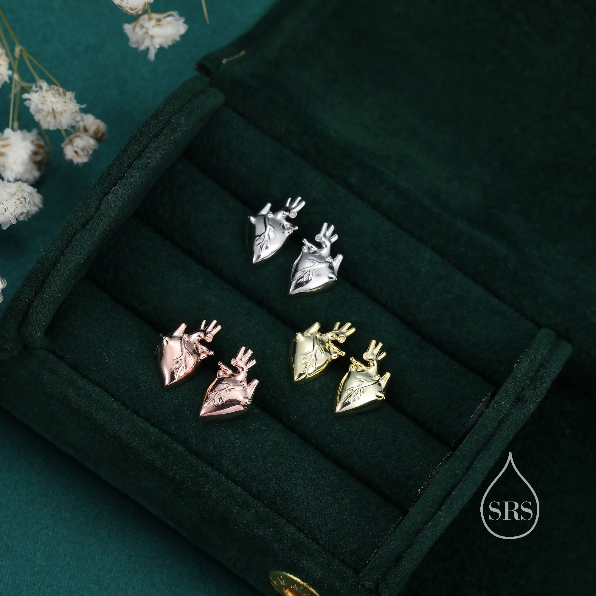 Anatomical Heart Stud Earrings in Sterling Silver, Silver, Gold or Rose Gold, Beating Heart Earrings, Heart Earrings, Gothic and Punk - Image 4
