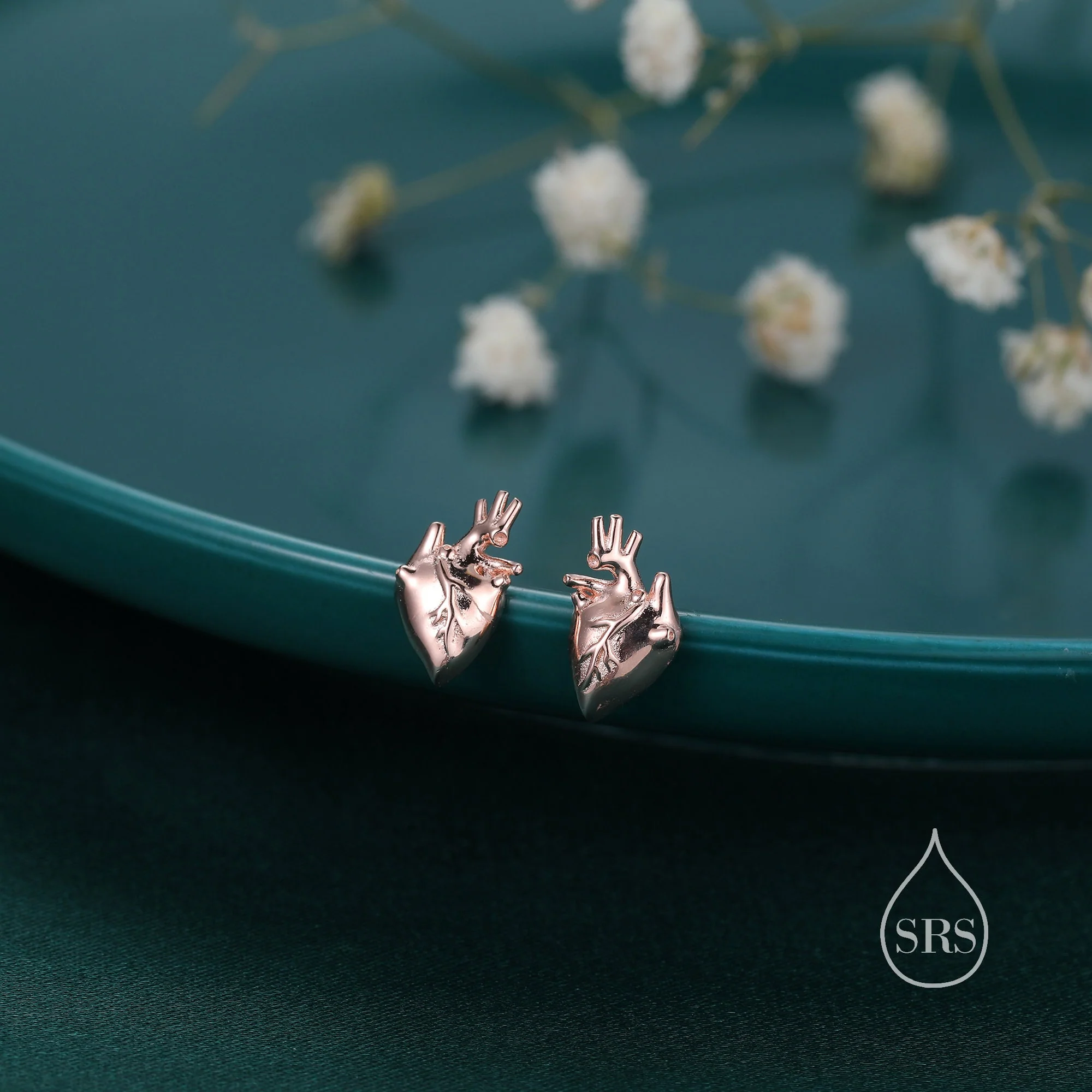 Anatomical Heart Stud Earrings in Sterling Silver, Silver, Gold or Rose Gold, Beating Heart Earrings, Heart Earrings, Gothic and Punk - Image 6