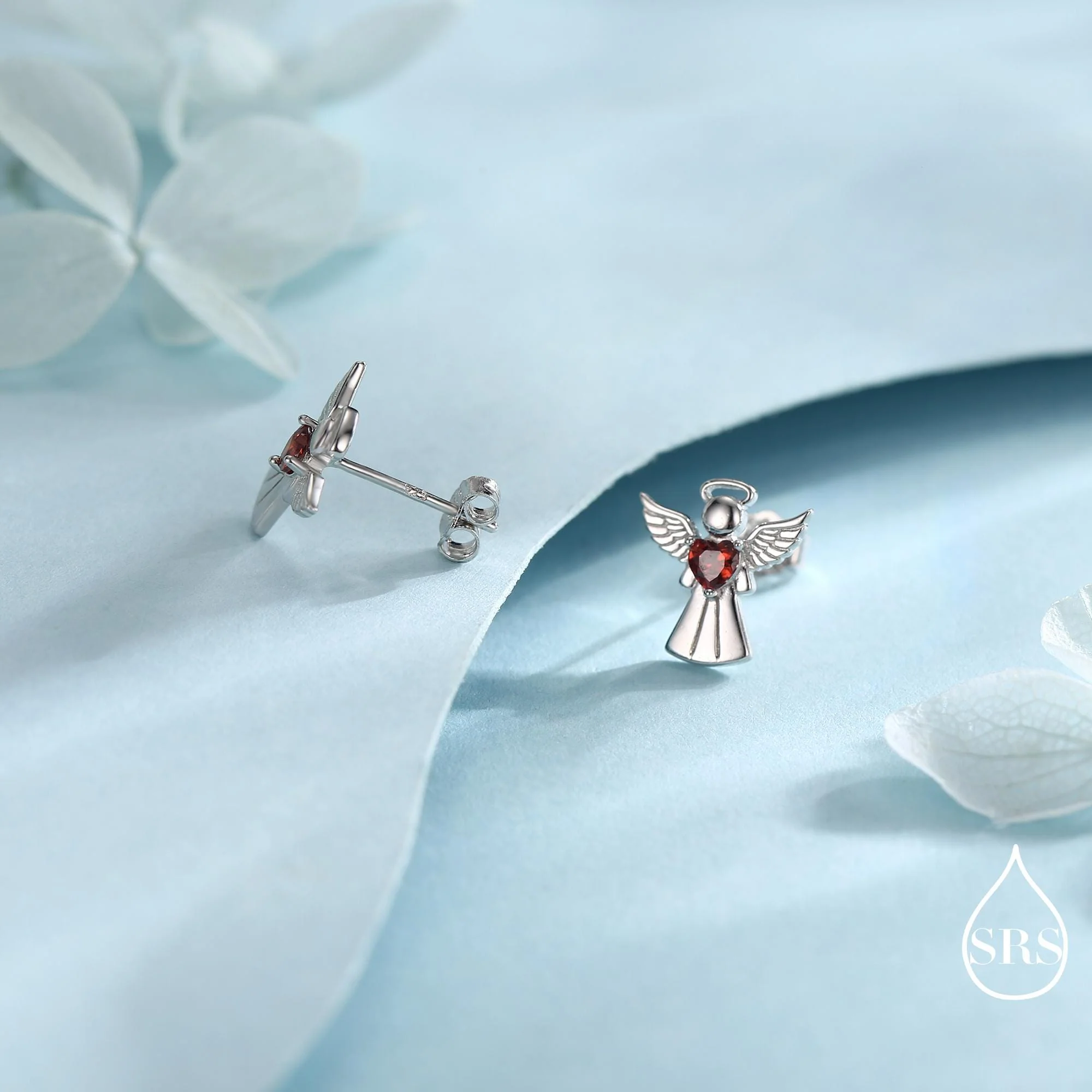 Angel Stud Earrings in Sterling Silver, Available in 3 Finishes - Silver, Gold and Rose Gold, Silver Angel Earrings - Image 3