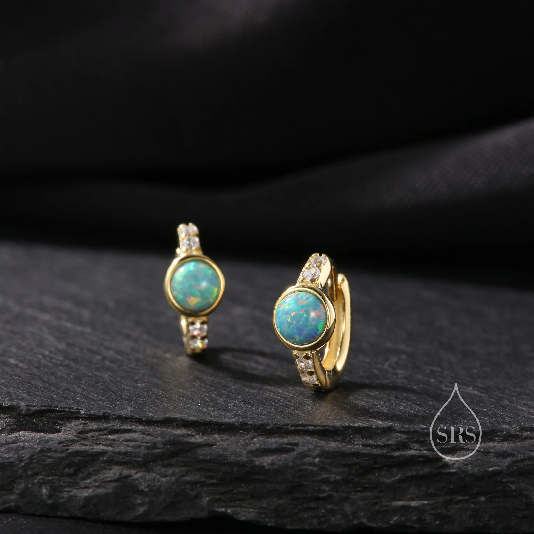 Aqua Green Opal CZ Huggie Hoop Earrings in Sterling Silver, Silver or Gold, Tiny Opal Hoops, Opal Hoops, Single Opal Hoops - Image 3