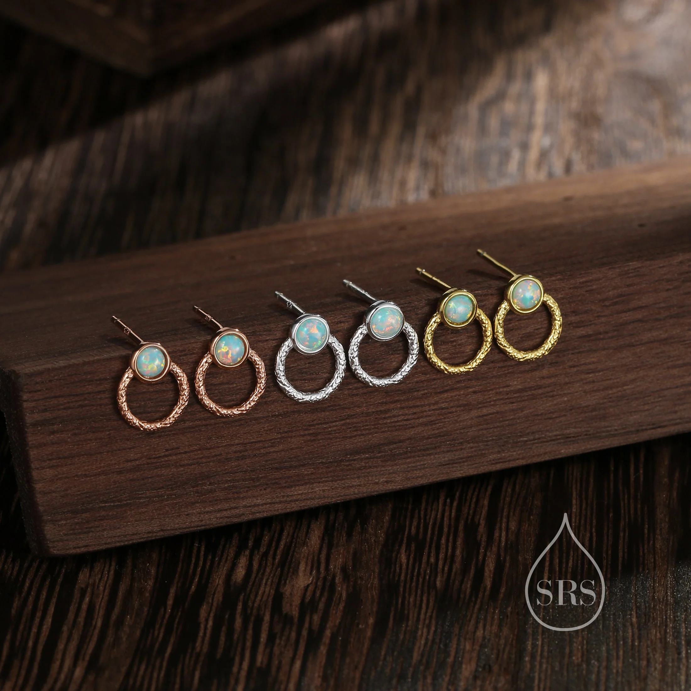 Aqua Green Opal Double Circle Stud Earrings in Sterling Silver, Silver or Gold or Rose Gold, Lab Opal Earrings, Double Circle Stud - Image 7