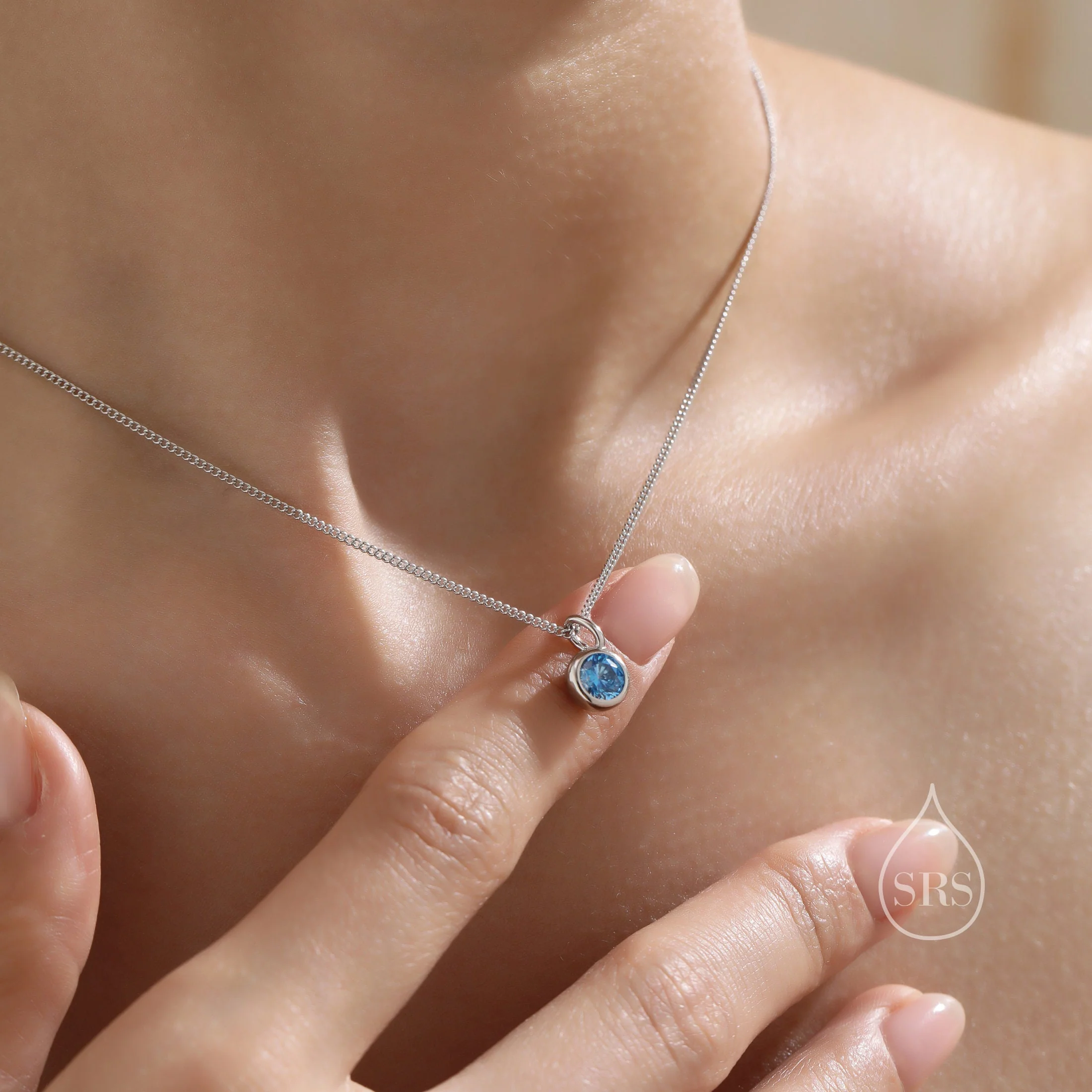 Aquamarine Blue CZ Bubble Pendant Necklace in Sterling Silver, Silver or Gold or Rose Gold, 1 Ct Zircon Bezel Necklace, March Birthstone - Image 7