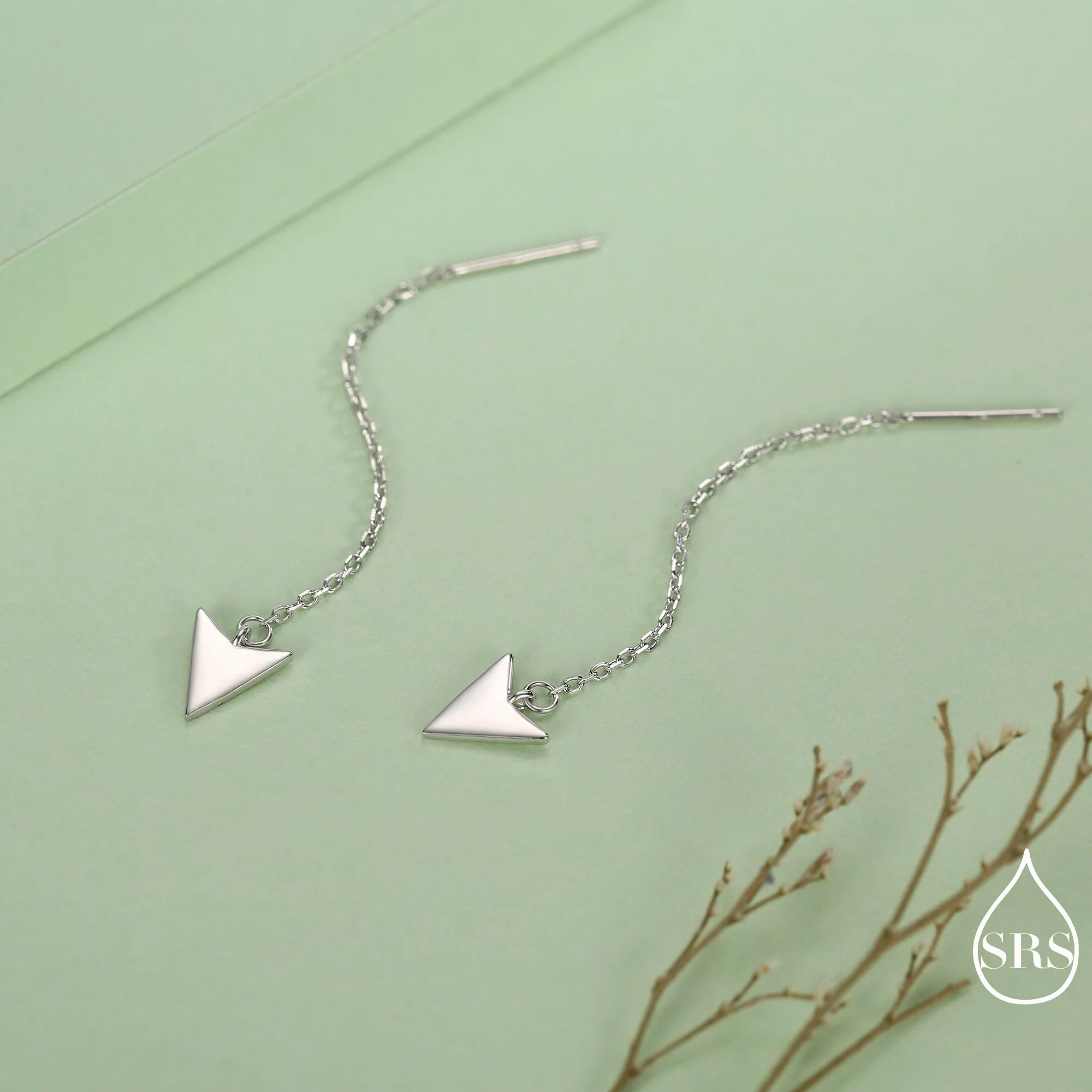 Arrowhead Threader Earrings in Sterling Silver, Silver, Gold or Rose Gold, Arrow Ear Threaders, Triangle Threader Earrings, Geometric - Image 2
