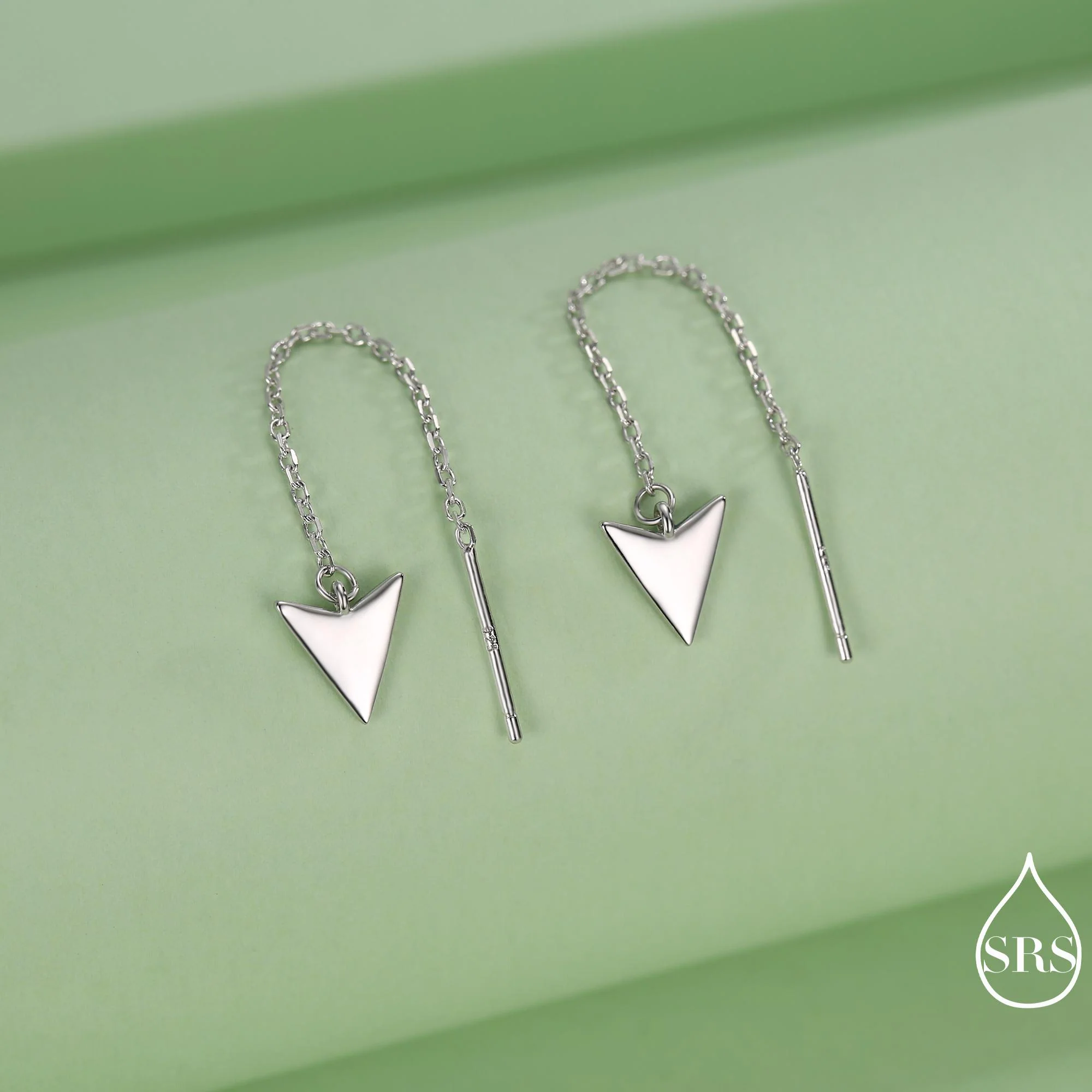 Arrowhead Threader Earrings in Sterling Silver, Silver, Gold or Rose Gold, Arrow Ear Threaders, Triangle Threader Earrings, Geometric - Image 3