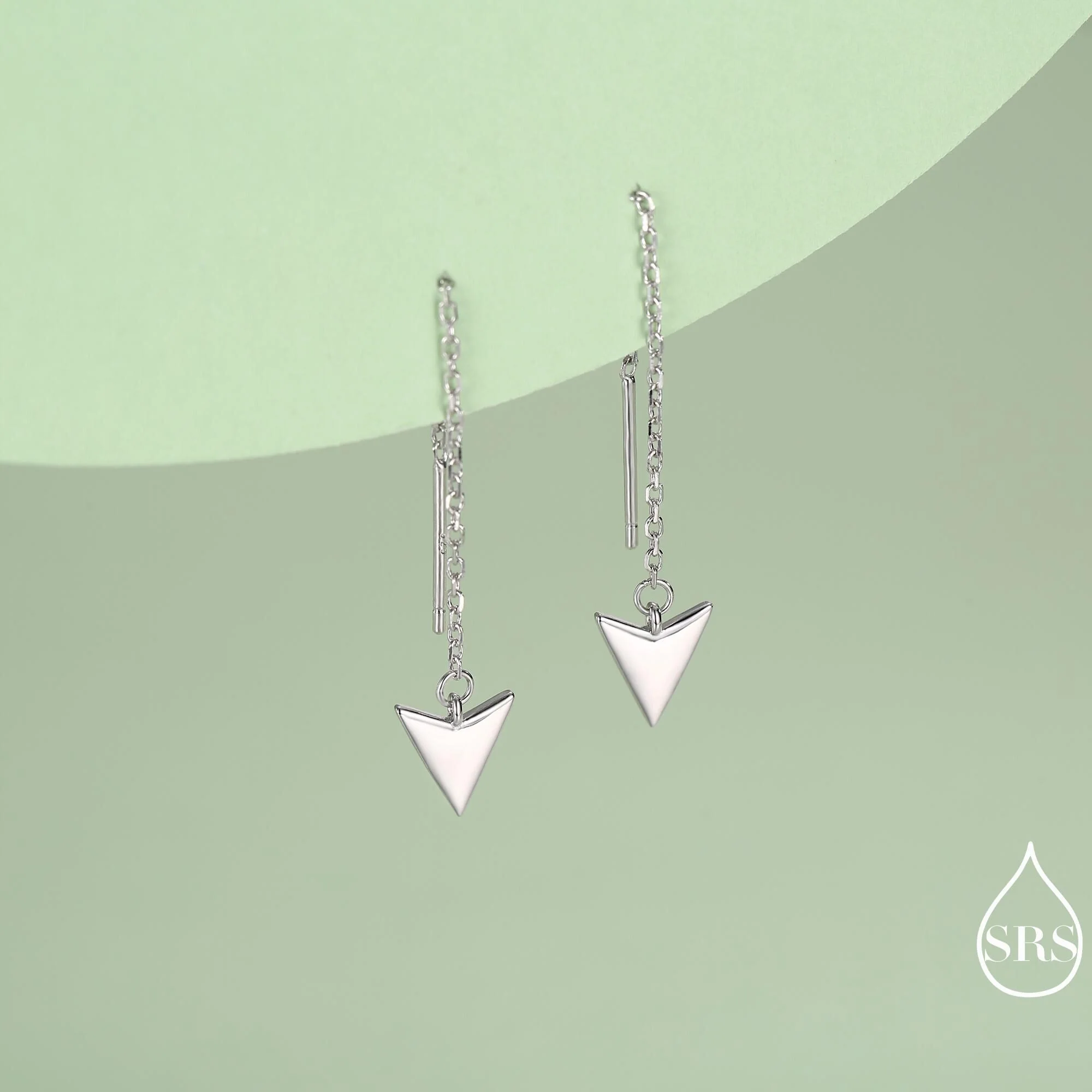 Arrowhead Threader Earrings in Sterling Silver, Silver, Gold or Rose Gold, Arrow Ear Threaders, Triangle Threader Earrings, Geometric - Image 4