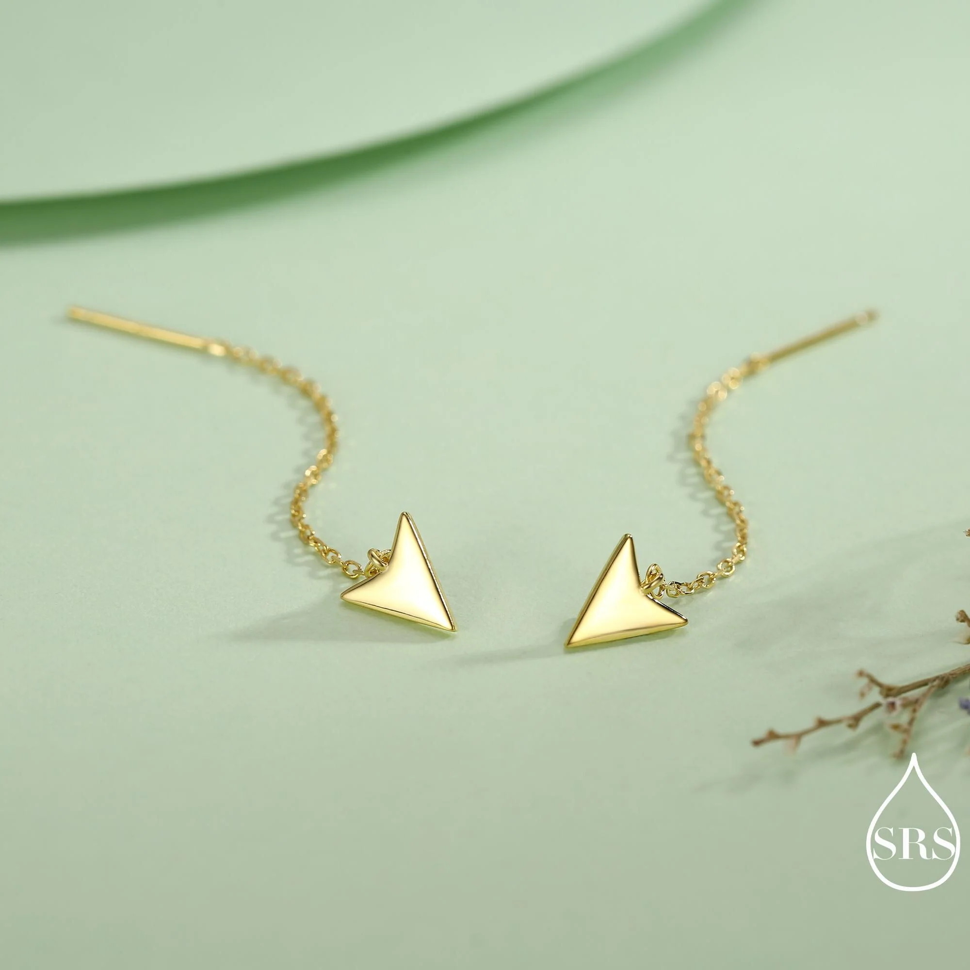 Arrowhead Threader Earrings in Sterling Silver, Silver, Gold or Rose Gold, Arrow Ear Threaders, Triangle Threader Earrings, Geometric - Image 5