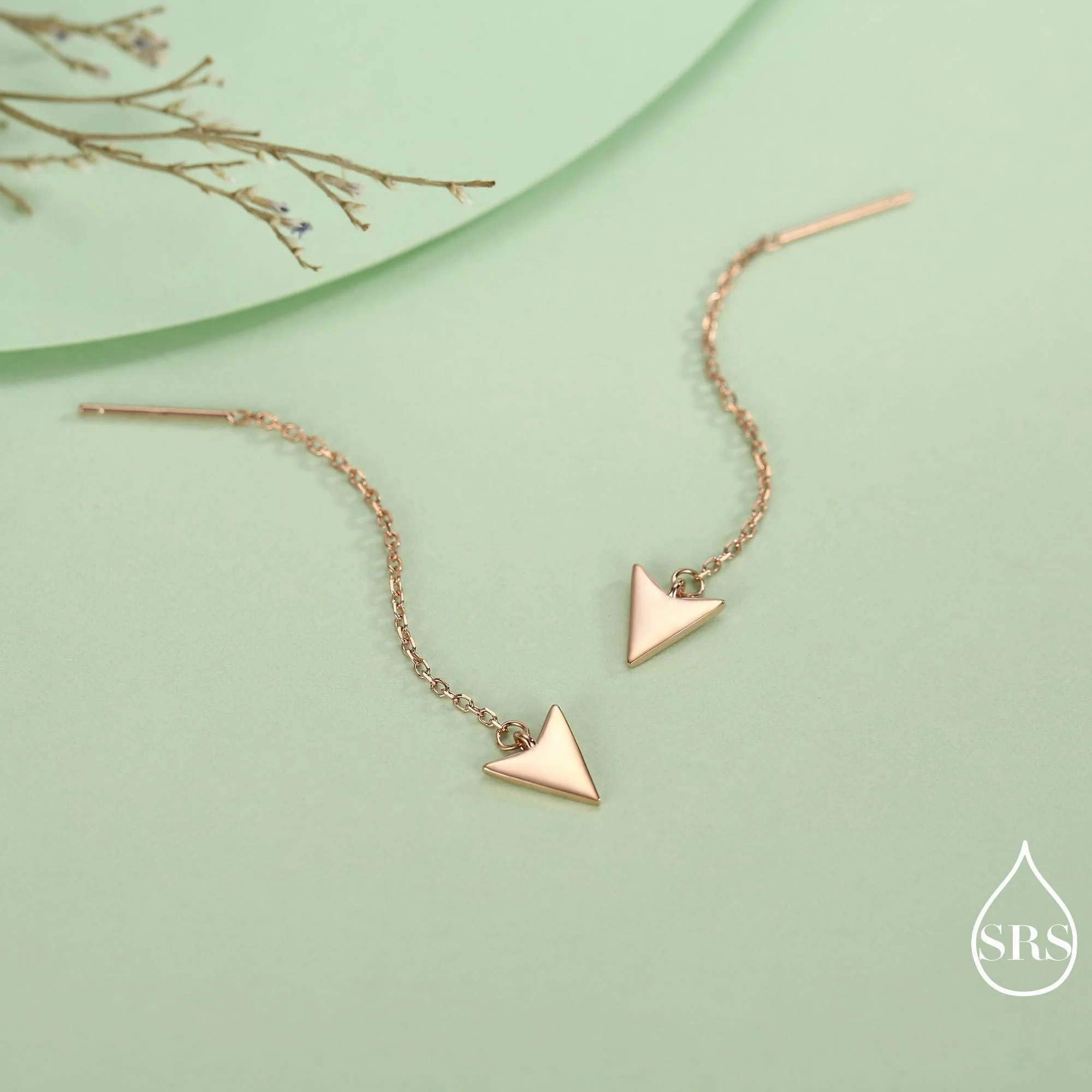 Arrowhead Threader Earrings in Sterling Silver, Silver, Gold or Rose Gold, Arrow Ear Threaders, Triangle Threader Earrings, Geometric - Image 6