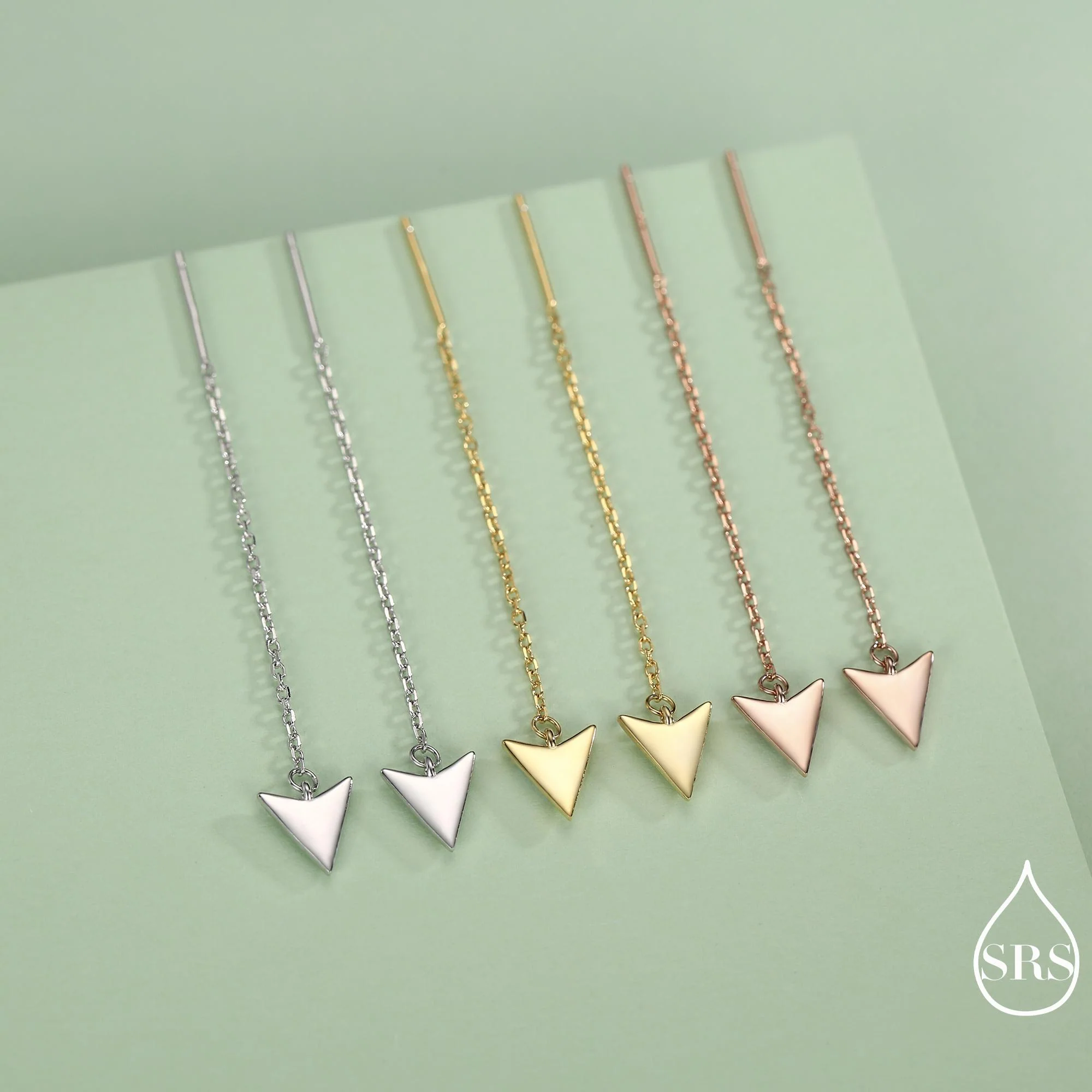 Arrowhead Threader Earrings in Sterling Silver, Silver, Gold or Rose Gold, Arrow Ear Threaders, Triangle Threader Earrings, Geometric - Image 7