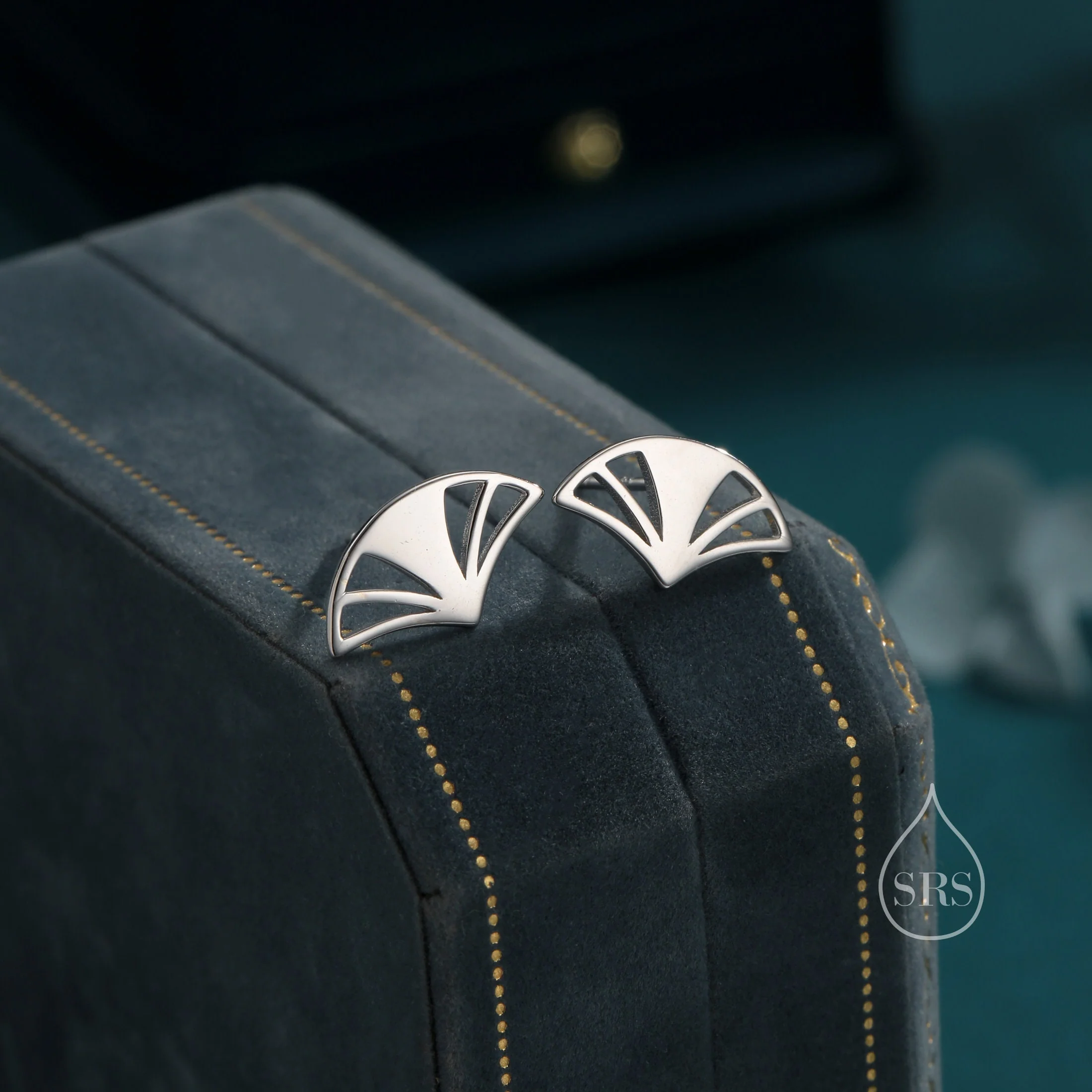 Art Deco Fan Stud Earrings in Sterling Silver, Silver or Gold or Rose Gold, Tiny and Delicate Fan Earrings, Art Deco Style - Image 5
