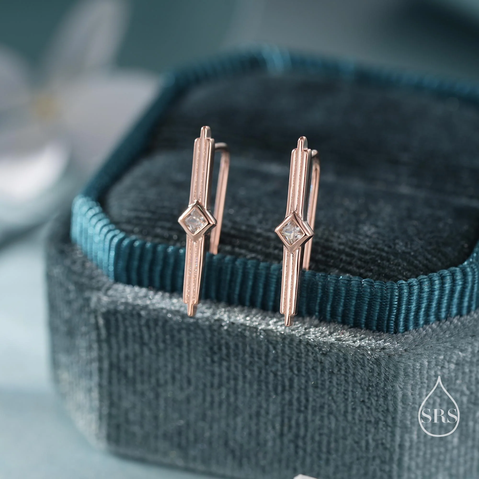 Art Deco Inspired CZ Crawler Earrings in Sterling Silver, Silver or Gold or Rose Gold, Art Deco Style Ear Climbers, Minimalist Geometric - Image 6