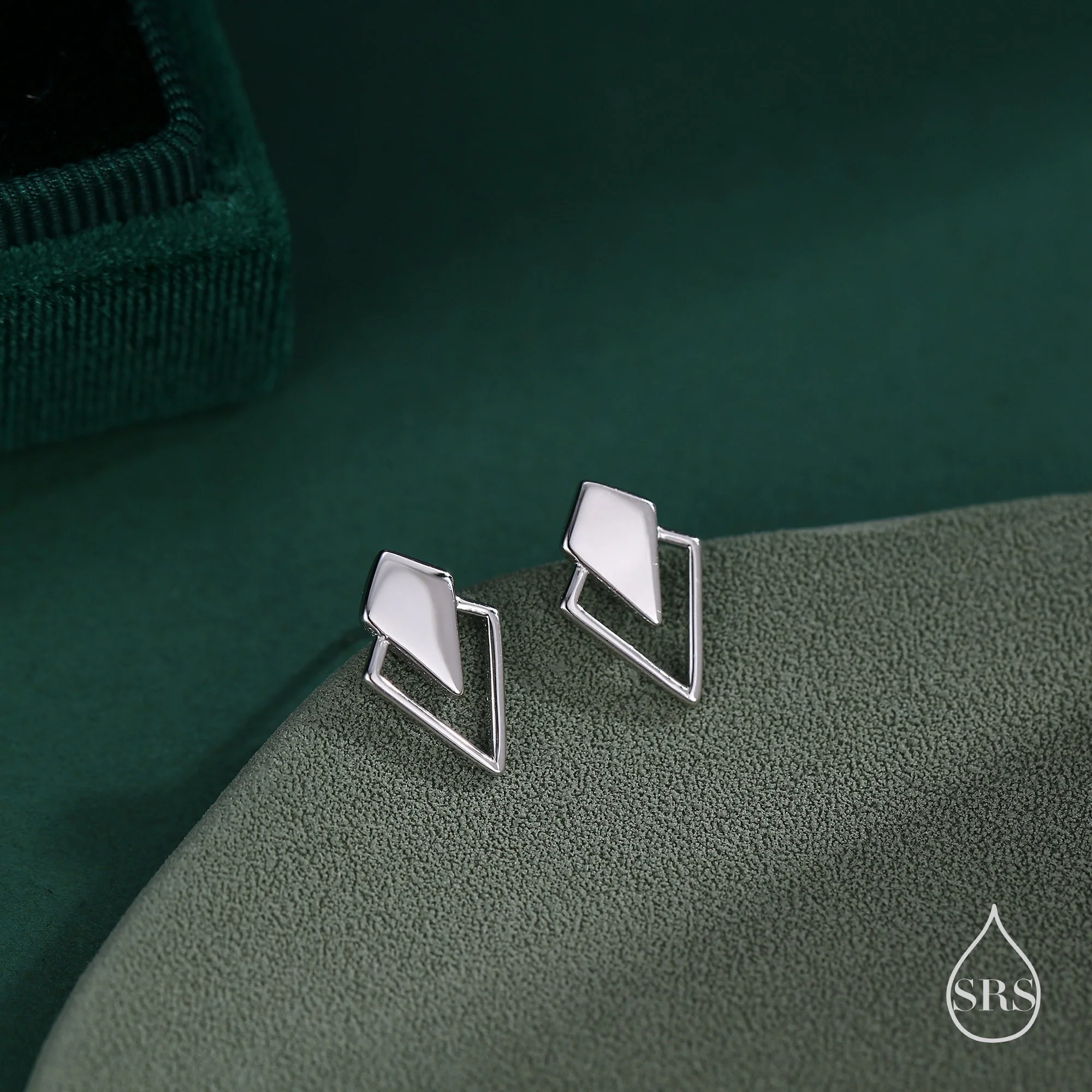 Art Deco Inspired Small Rhombus Stud Earrings in Sterling Silver, Silver or Gold or Rose Gold, Tiny and Delicate Triangle Rhombus Earrings - Image 3