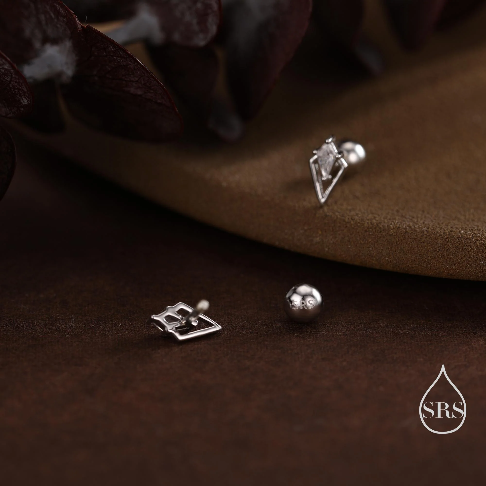 Art Deco Inspired Tiny Rhombus Screw Back / Internally Threaded Flat Back / Stud CZ Earrings in Sterling Silver, Silver or Gold or Rose Gold - Image 5