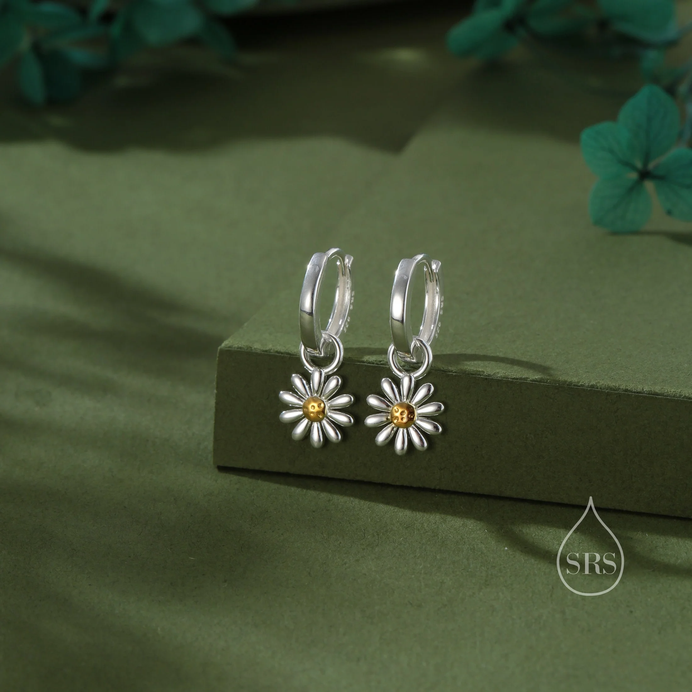Aster Flower Charmed Hoop Earrings in Sterling Silver - Daisy Flower Blossom Huggie Hoop Earrings - Whimsical, Detachable Charm Hoops - Image 3