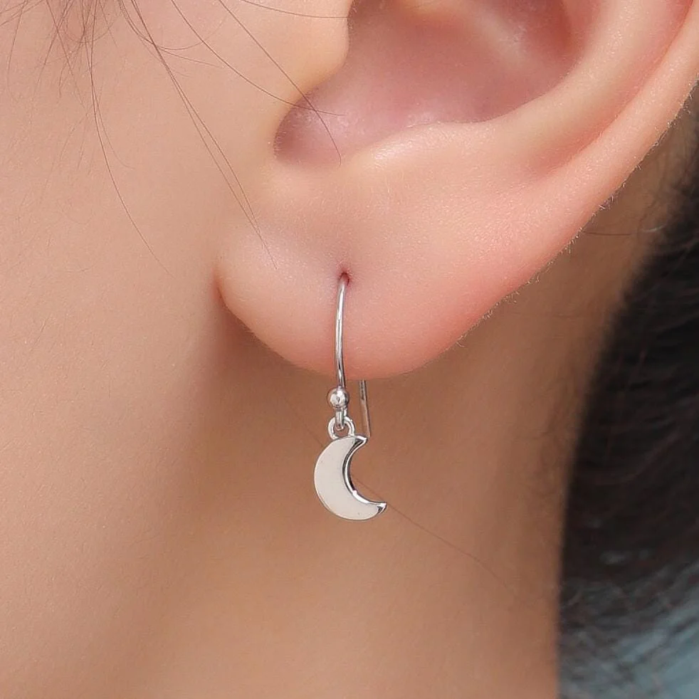 Asymmetric Moon and Star Dangle Drop Hook Earrings in Sterling Silver, Silver or Gold or Rose Gold, Tiny Moon and Star Dangle Earrings - Image 9
