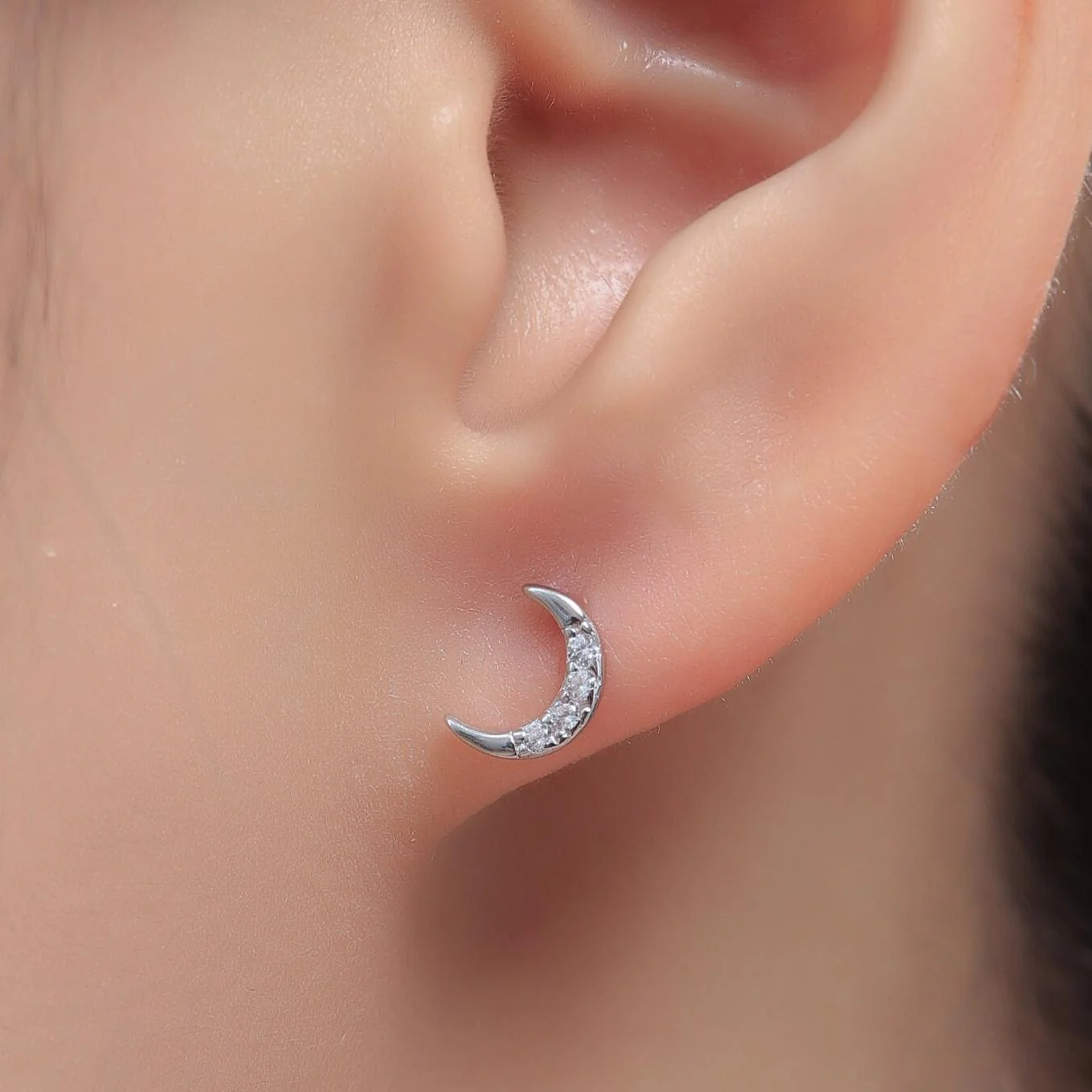 Asymmetric Moon and Starburst Stud Earrings, Silver, Gold or Rose Gold, Star Stud Earrings, Petite Celestial Earrings - Image 3