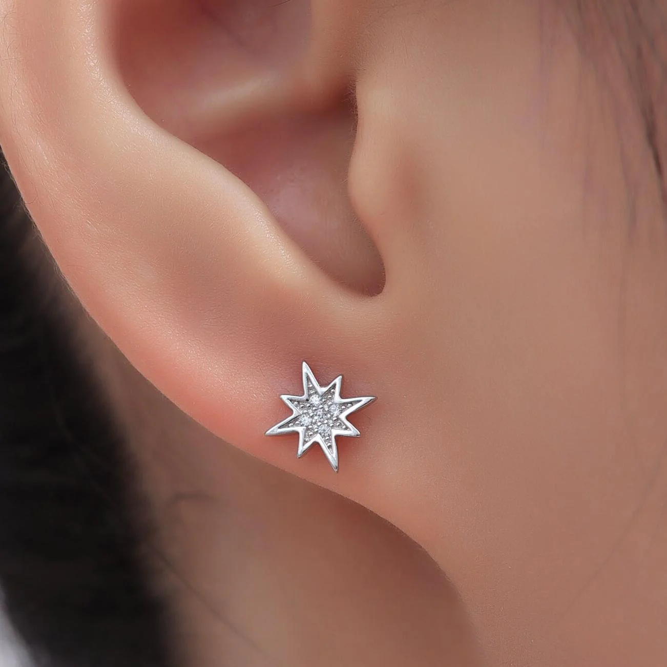 Asymmetric Moon and Starburst Stud Earrings, Silver, Gold or Rose Gold, Star Stud Earrings, Petite Celestial Earrings - Image 4