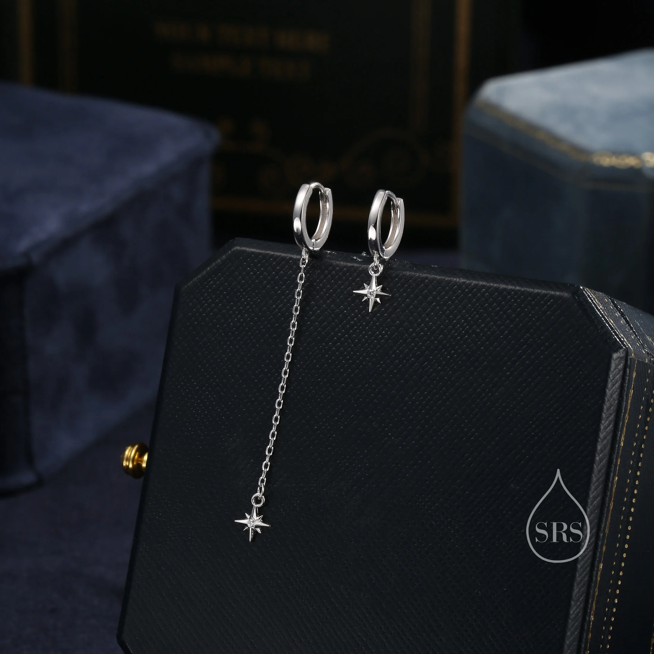 Asymmetric Tiny CZ Starburst Huggie Hoop Earrings in Sterling Silver, Silver, Gold or Rose Gold, North Star Earrings, Sunburst Earrings - Image 9