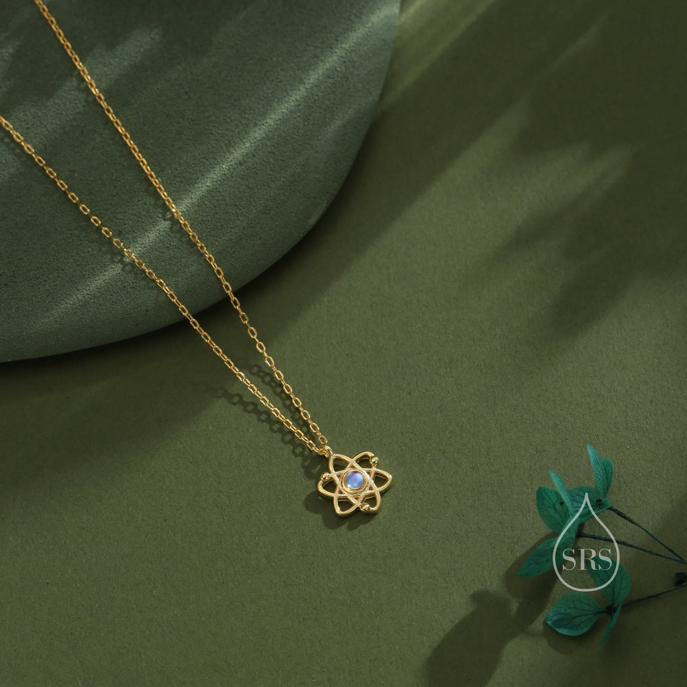 Atom Pendant Necklace Sterling Silver with Simulated Moonstone, Silver or Gold or Rose Gold, Atom Necklace, Science Jewellery,Scientist Gift - Image 5