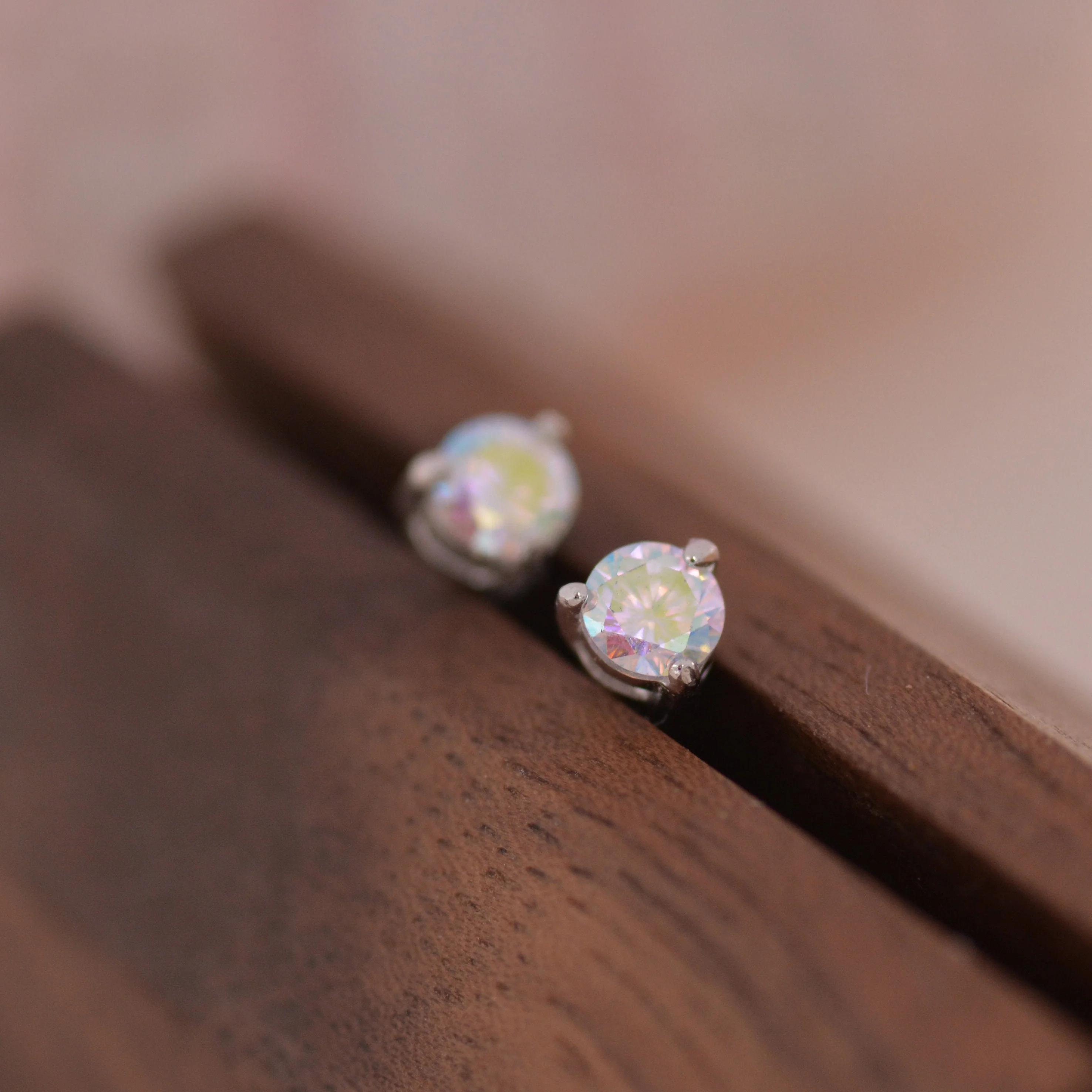 Aurora AB Crystal Tiny CZ Stud Earrings in Sterling Silver, 3mm Colour Changing Crystals, Extra Small - Image 7