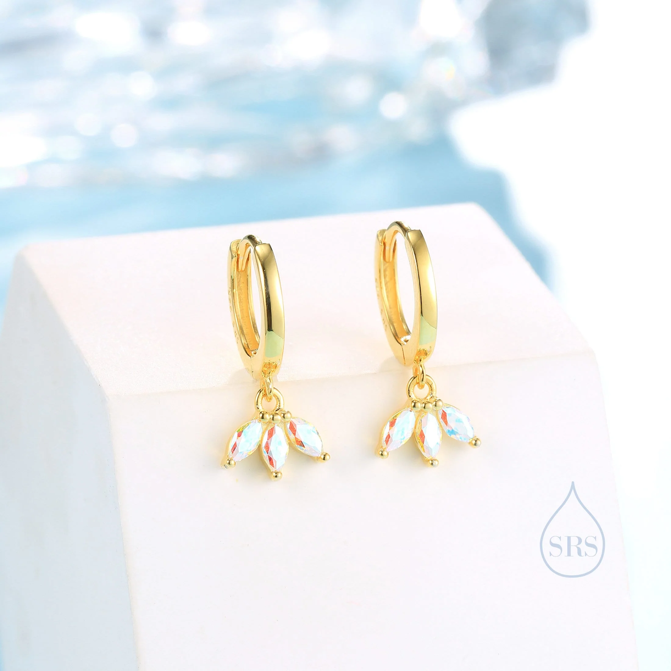 Aurora AB CZ Marquise Crown Huggie Hoop Earrings in Sterling Silver, Silver or Gold, Geometric Hoop Earrings, Colour Changing - Image 5