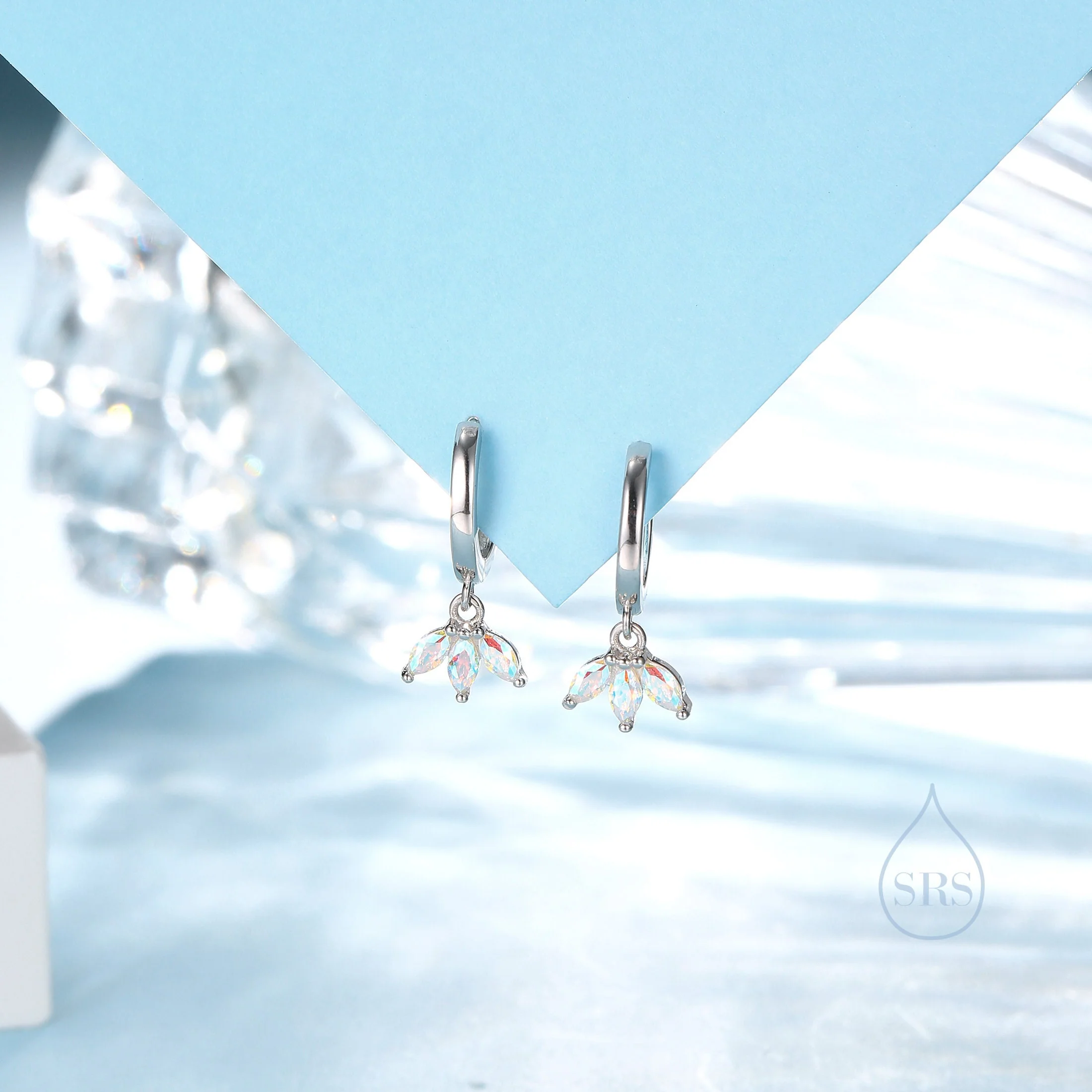 Aurora AB CZ Marquise Crown Huggie Hoop Earrings in Sterling Silver, Silver or Gold, Geometric Hoop Earrings, Colour Changing - Image 8