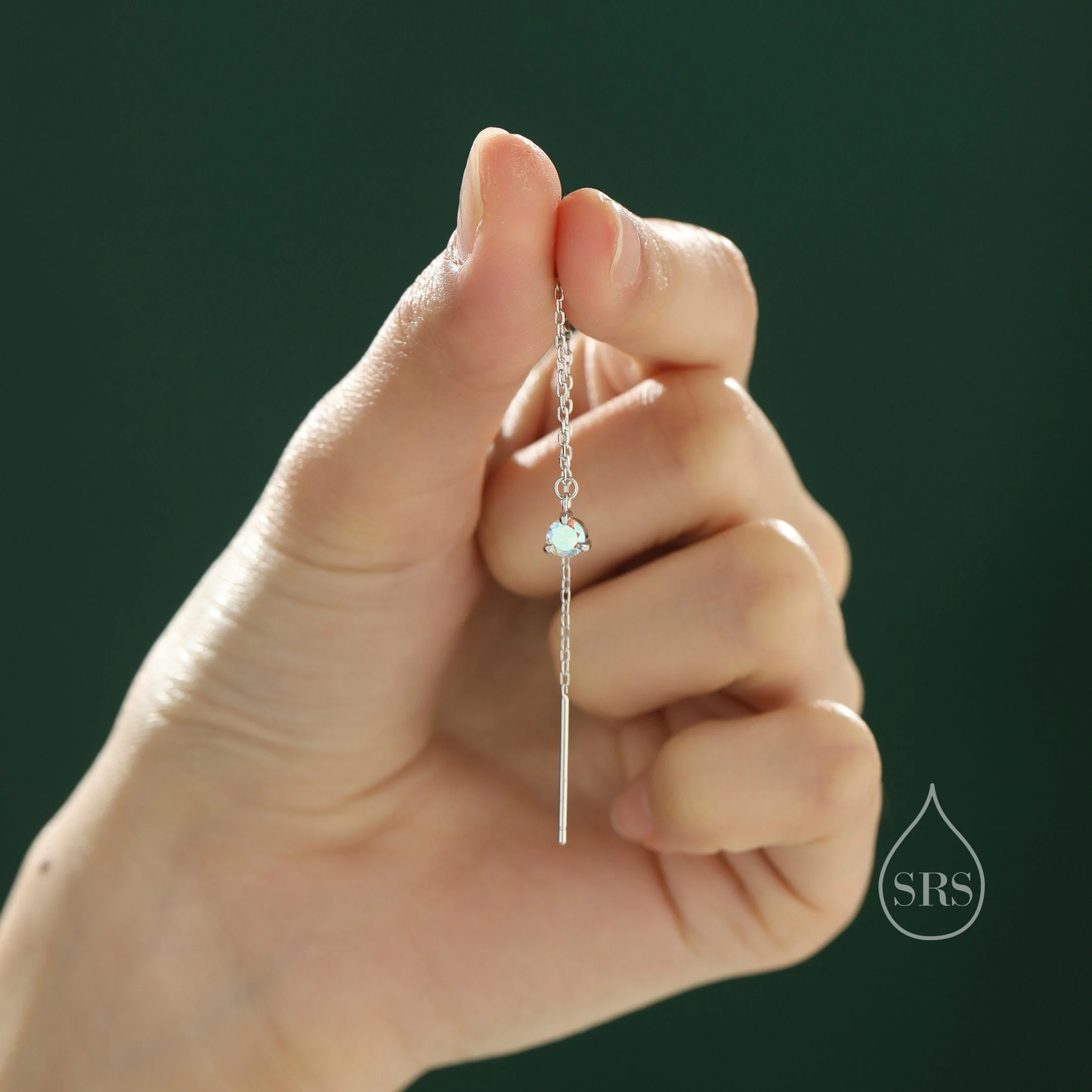 Aurora CZ Threader Earrings in Sterling Silver, Silver or Gold or Rose Gold, Tiny CZ Crystal Ear Threaders, Prong Set CZ Earring - Image 5