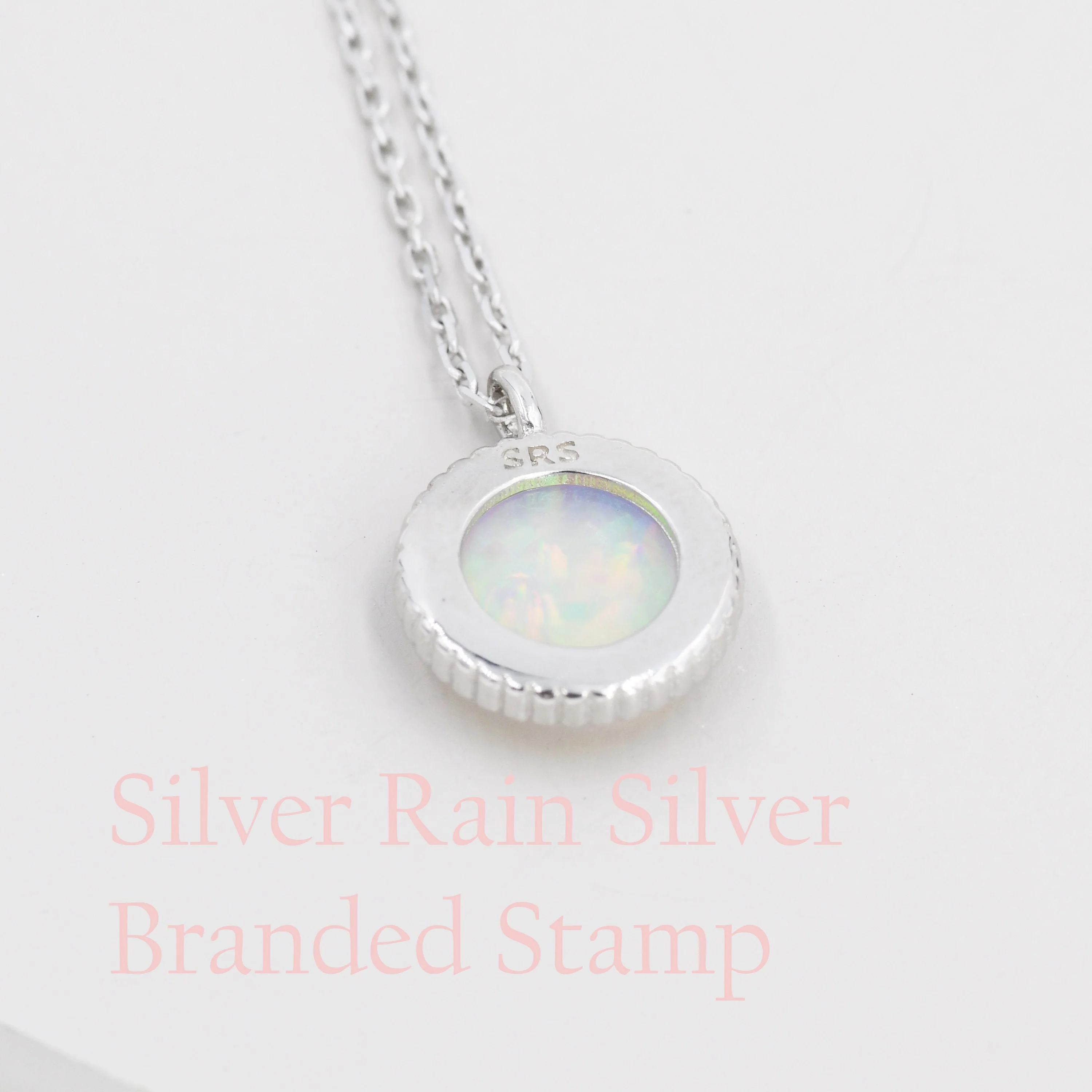 Aurora Opal Pendant Necklace in Sterling Silver, Silver or Gold, Dotted Bezel, Simulated Opal Necklace, October Birthstone - Image 6