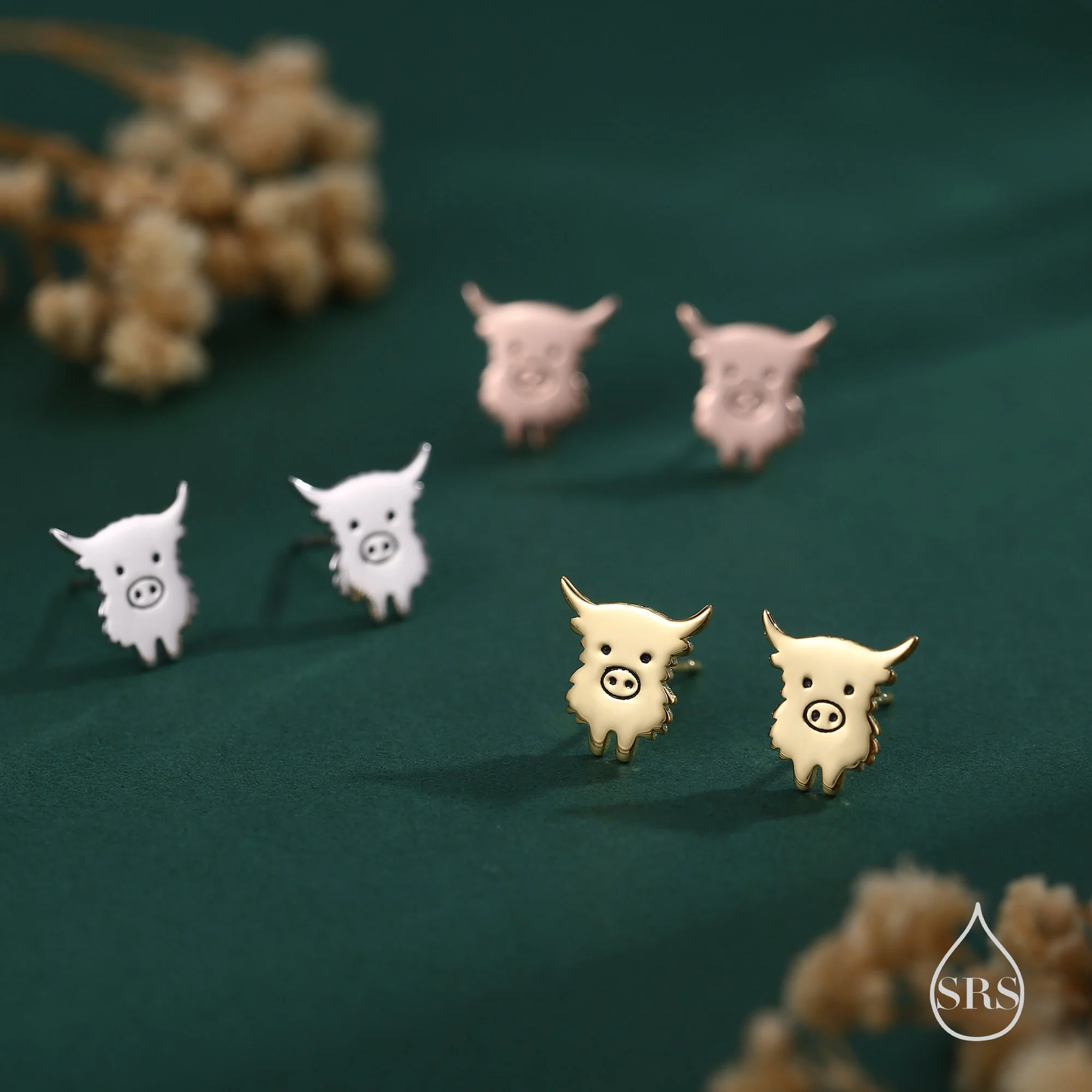 Baby Highland Cow Stud Earrings in Sterling Silver, Silver or Gold or Rose Gold, Cute Bull Earrings, Cow Earrings, Scottish Design - Image 5