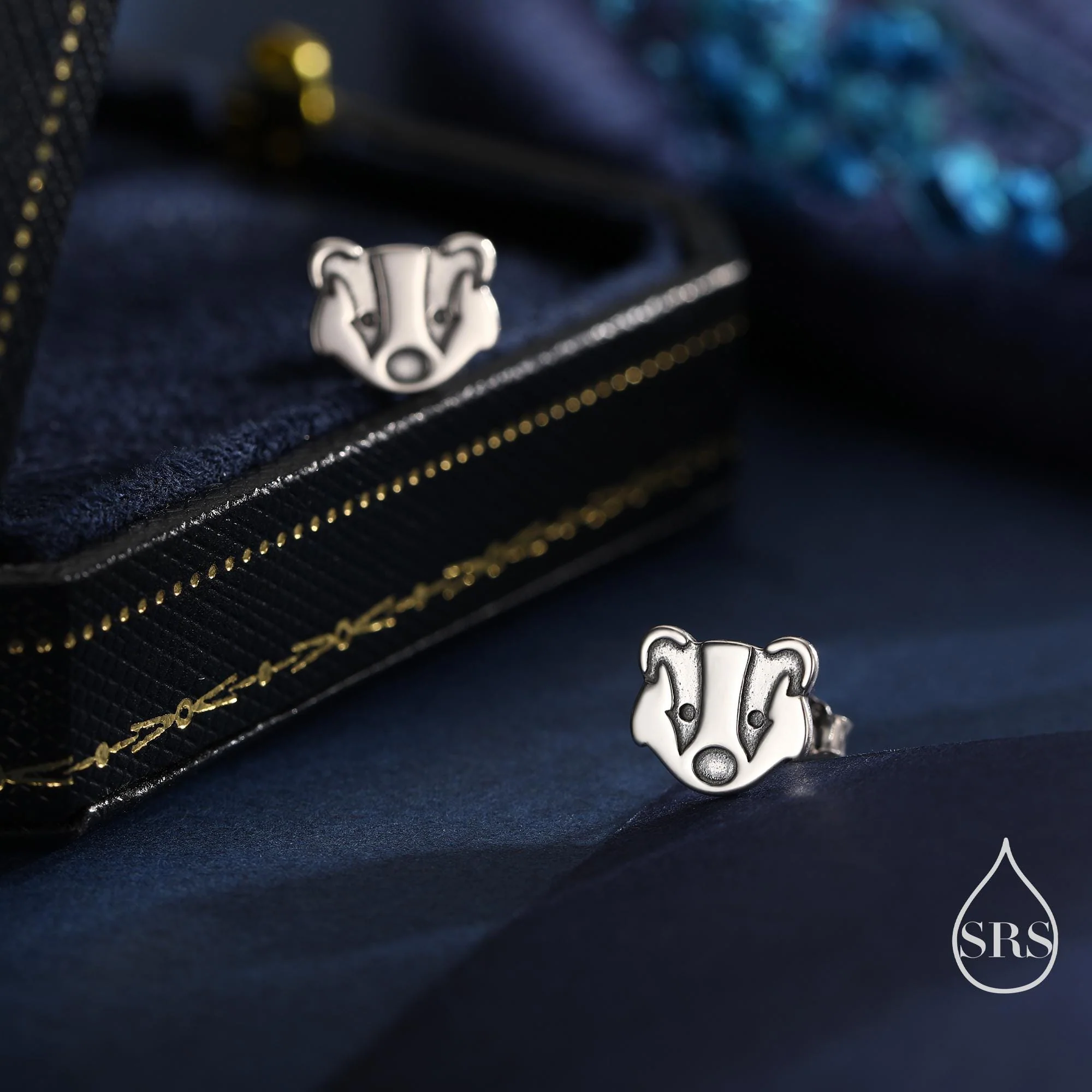 Badger Head Stud Earrings in Sterling Silver, Oxidised Sterling Silver Badger Earrings, Nature Inspired, Farm Earrings - Image 4