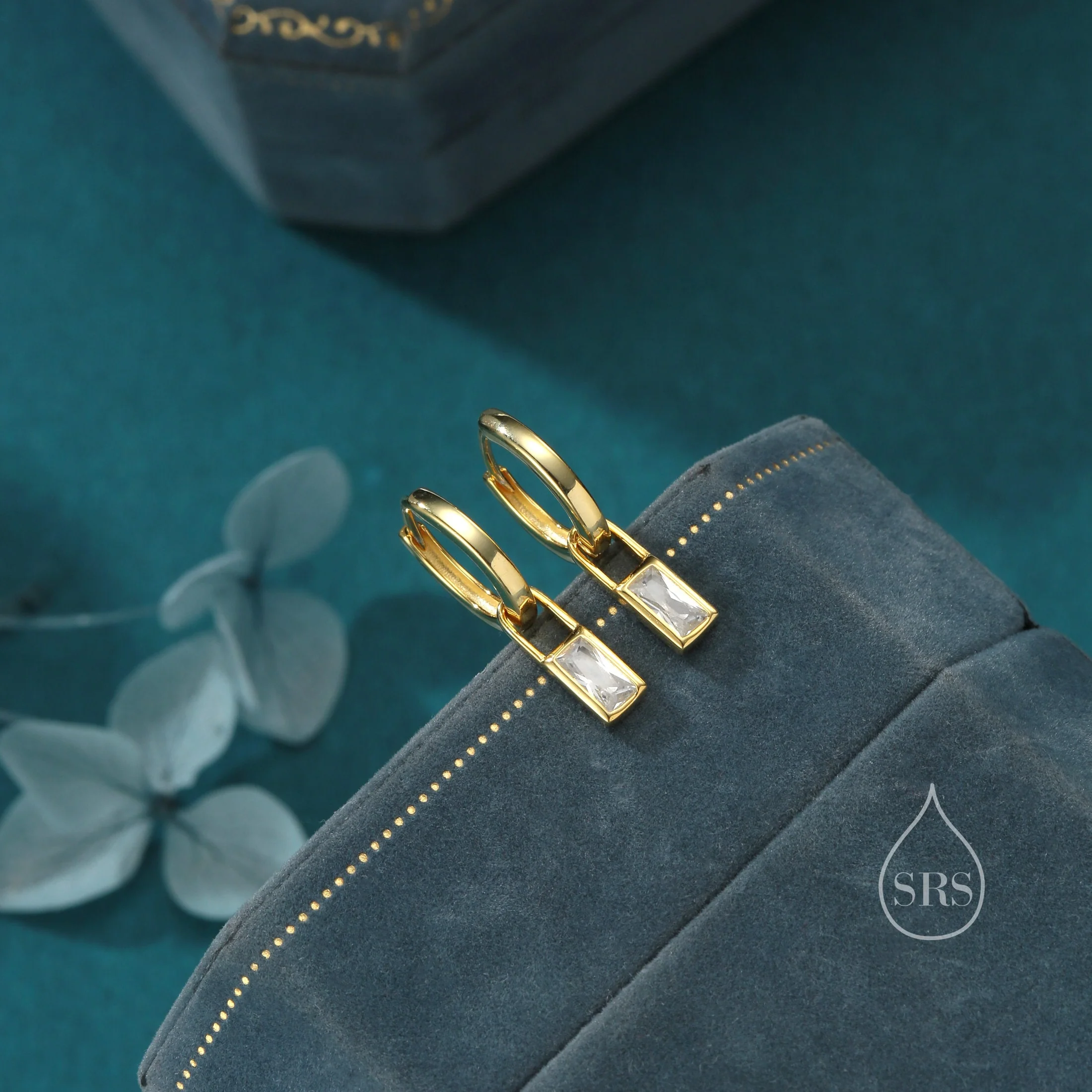 Baguette CZ Huggie Hoop in Sterling Silver, Silver or Gold, Diamond CZ Minimalist Hoop Earrings, Detachable and Interchangeable, - Image 5