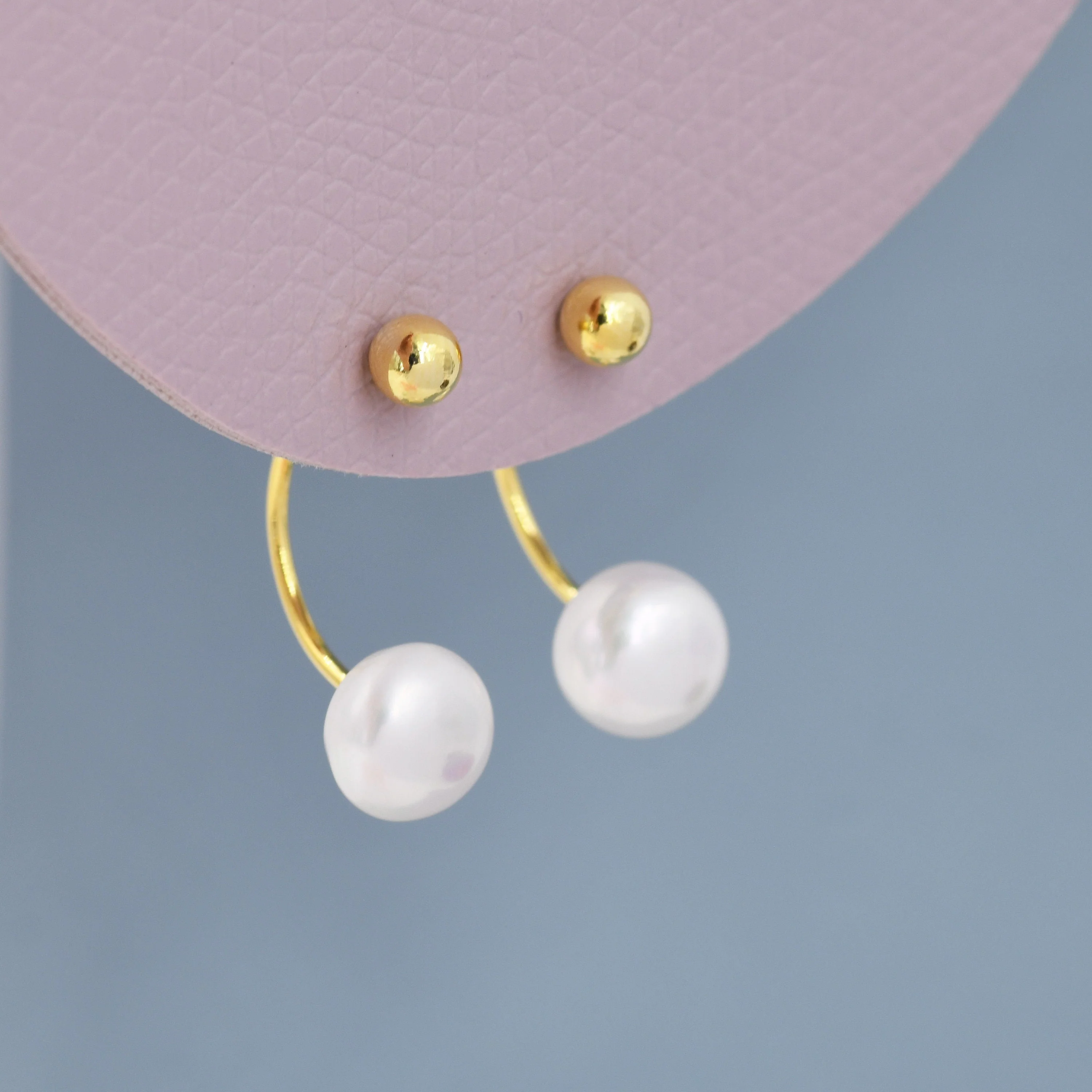 Ball and Natural Freshwater Pearl Ear Jacket in Sterling Silver, Silver or Gold, Front and Back Earrings , Dainty Jewellery - Image 4