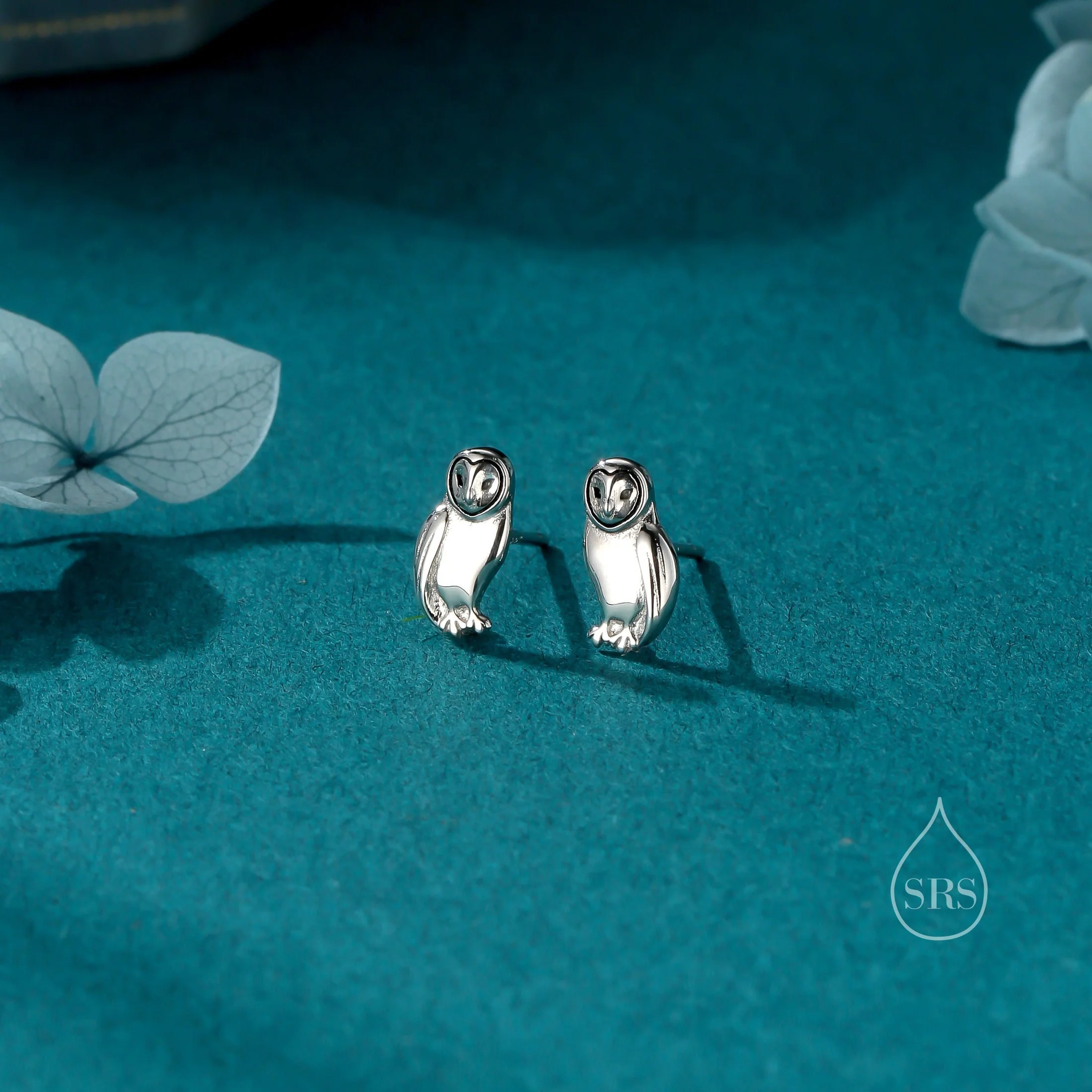 Barn Owl Stud Earrings in Sterling Silver, Gold and Rose Gold. Owl Bird Earrings,  Nature Inspired Animal Earrings