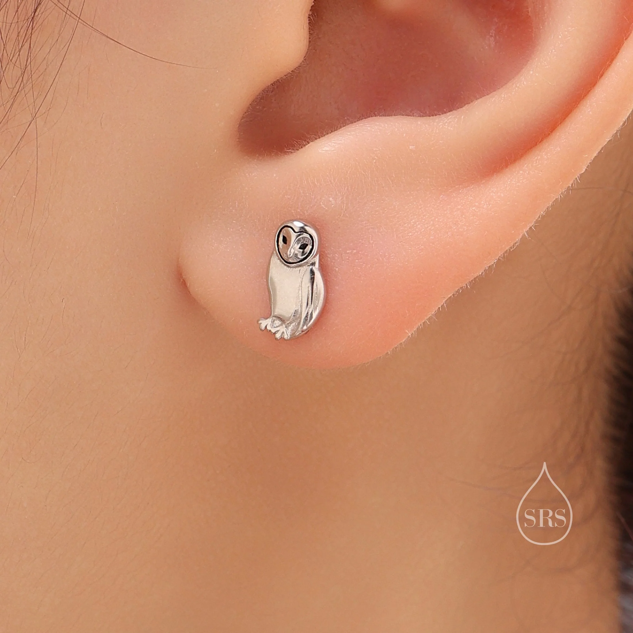 Barn Owl Stud Earrings in Sterling Silver, Gold and Rose Gold. Owl Bird Earrings,  Nature Inspired Animal Earrings - Image 6