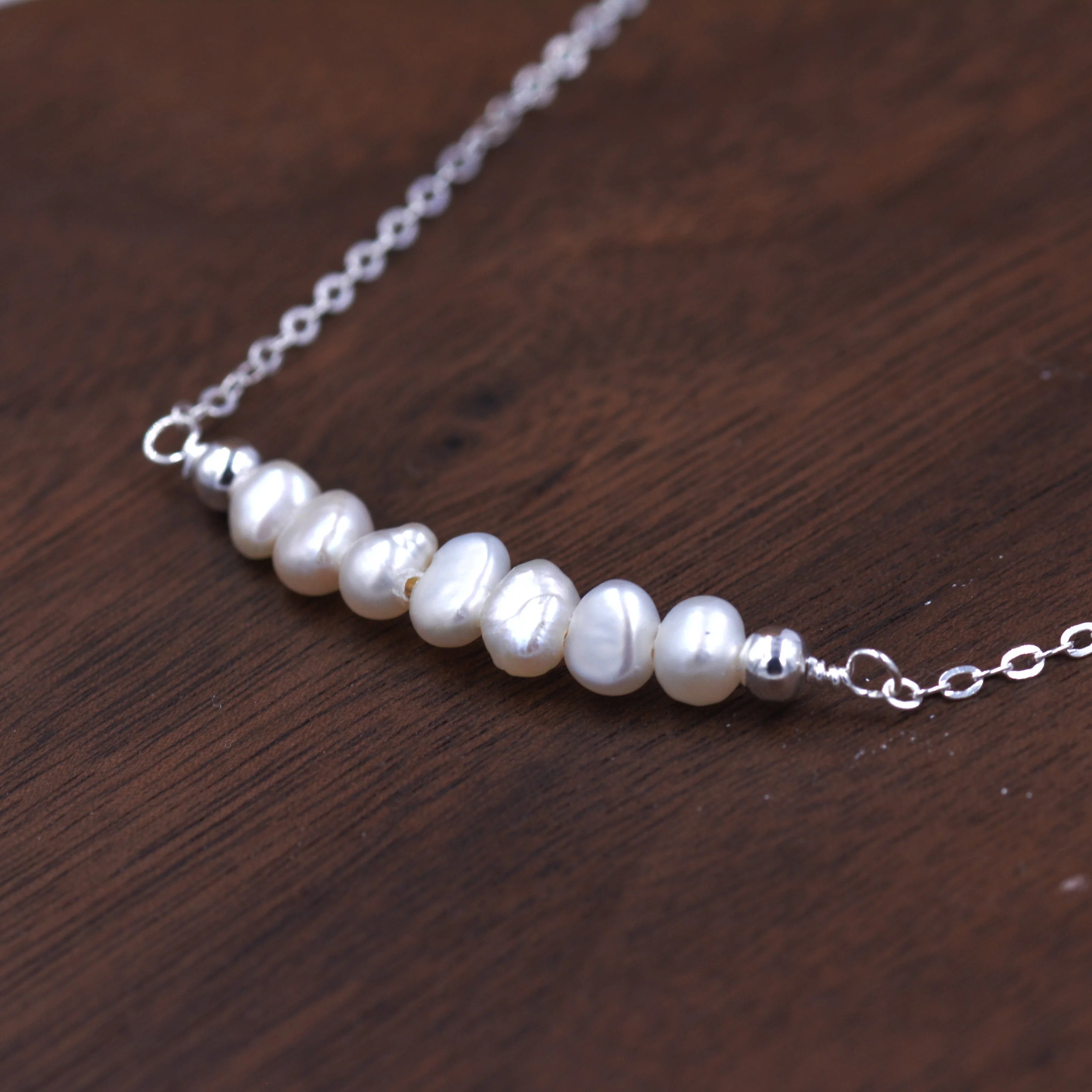 Baroque Pearl Bar Necklace in Sterling Silver, Delicate Keshi Pearl Layering Necklace, Tiny Delicate , Irregular Shape Fresh Water Pearl - Image 3