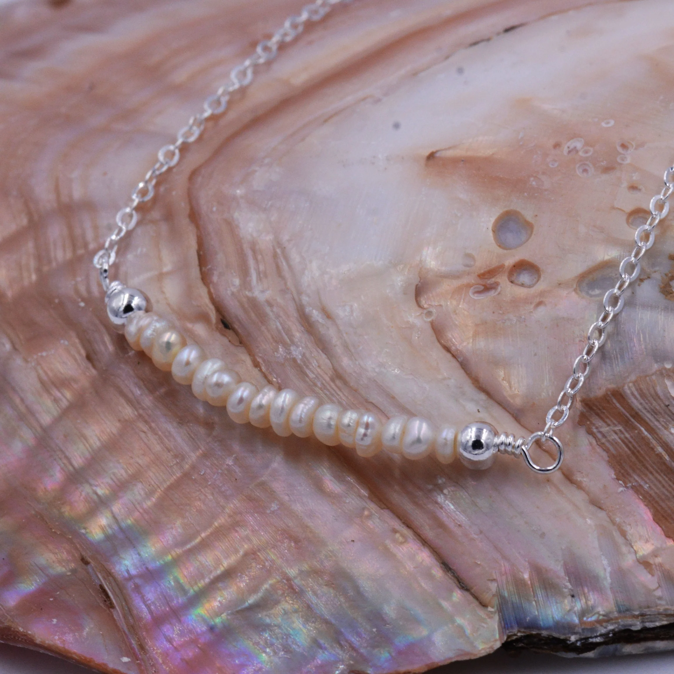 Baroque Pearl Bar Necklace in Sterling Silver, Delicate Keshi Pearl Layering Necklace, Tiny Delicate , Irregular Shape Fresh Water Pearl - Image 4