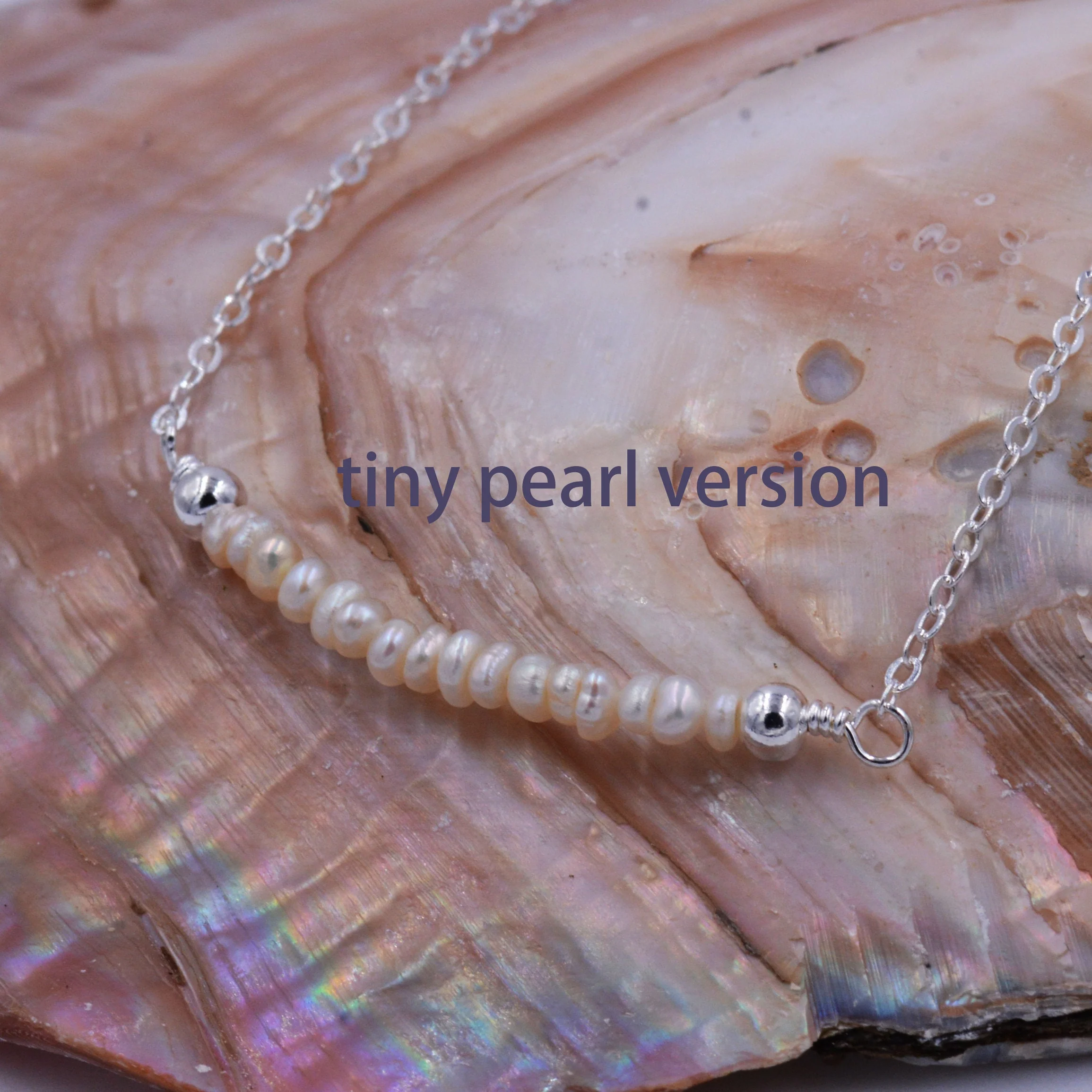 Baroque Pearl Bar Necklace in Sterling Silver, Delicate Keshi Pearl Layering Necklace, Tiny Delicate , Irregular Shape Fresh Water Pearl - Image 5