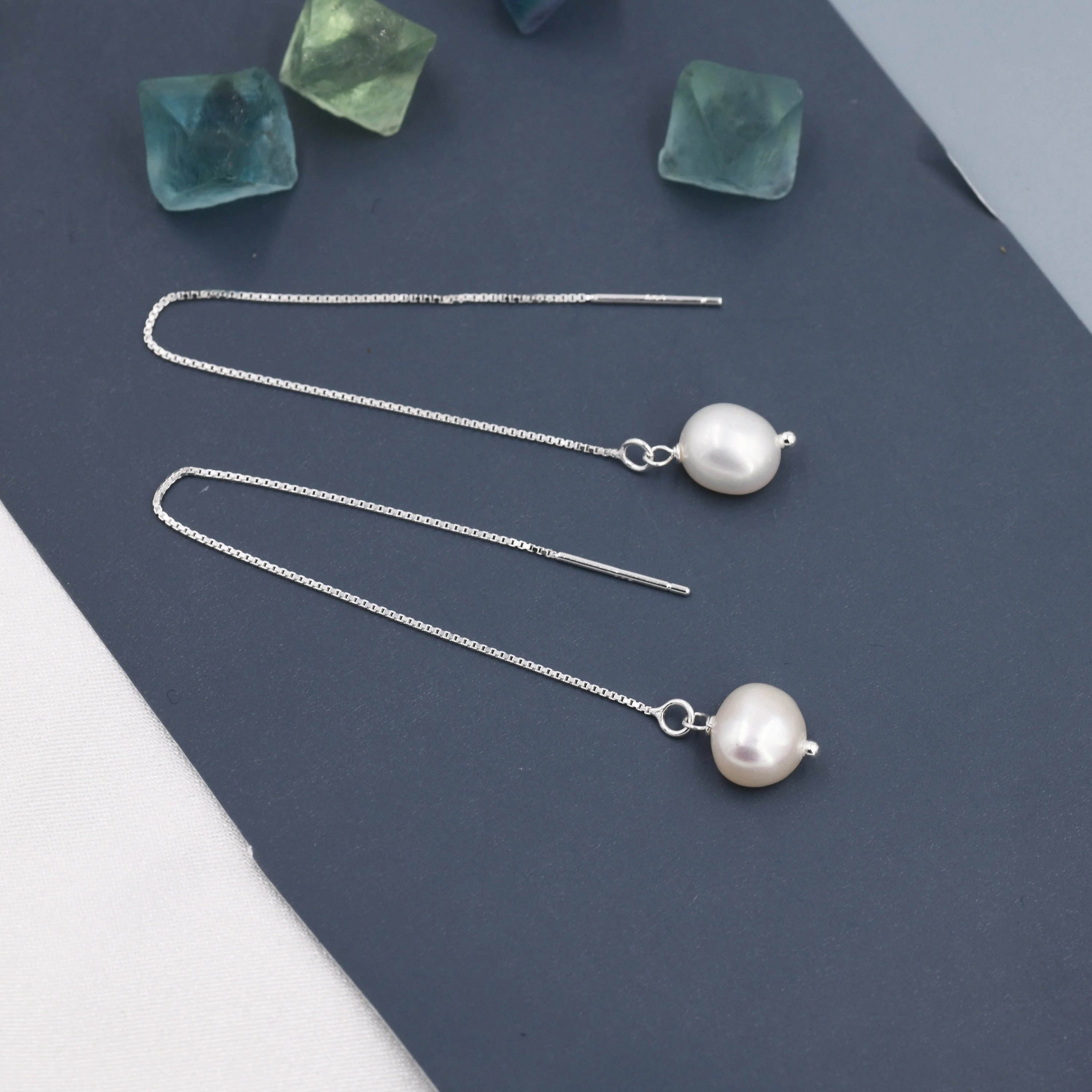 Baroque Pearl Threader Earrings in Sterling Silver, 9cm Long Ear Threaders, Natural Freshwater Pearls, Drop Ear Threaders, - Image 4