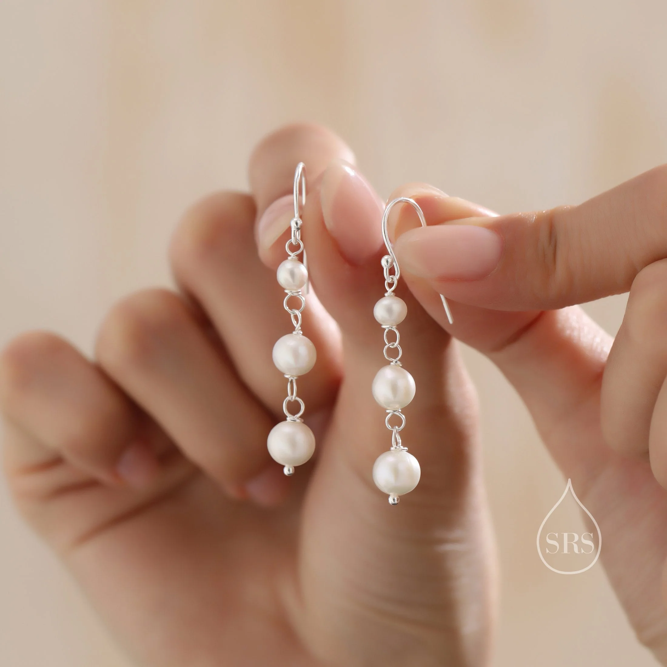Baroque Pearl Trio Drop Hook Earrings in Sterling Silver, Silver or Gold, Irregular Shape Pearl Drop Earrings, Natural Freshwater Pearls - Image 3