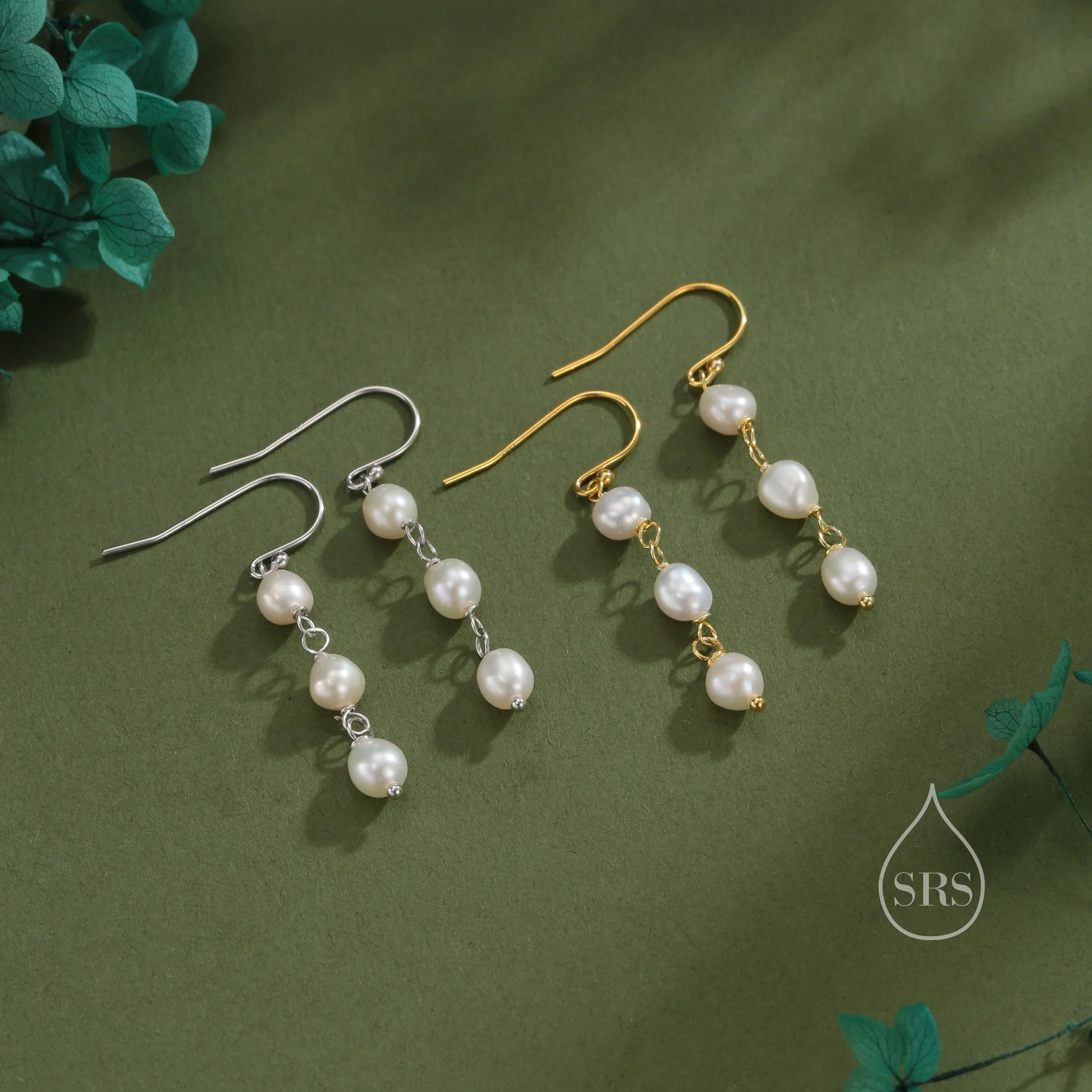 Baroque Pearl Trio Drop Hook Earrings in Sterling Silver, Silver or Gold, Irregular Shape Pearl Drop Earrings, Natural Freshwater Pearls - Image 6