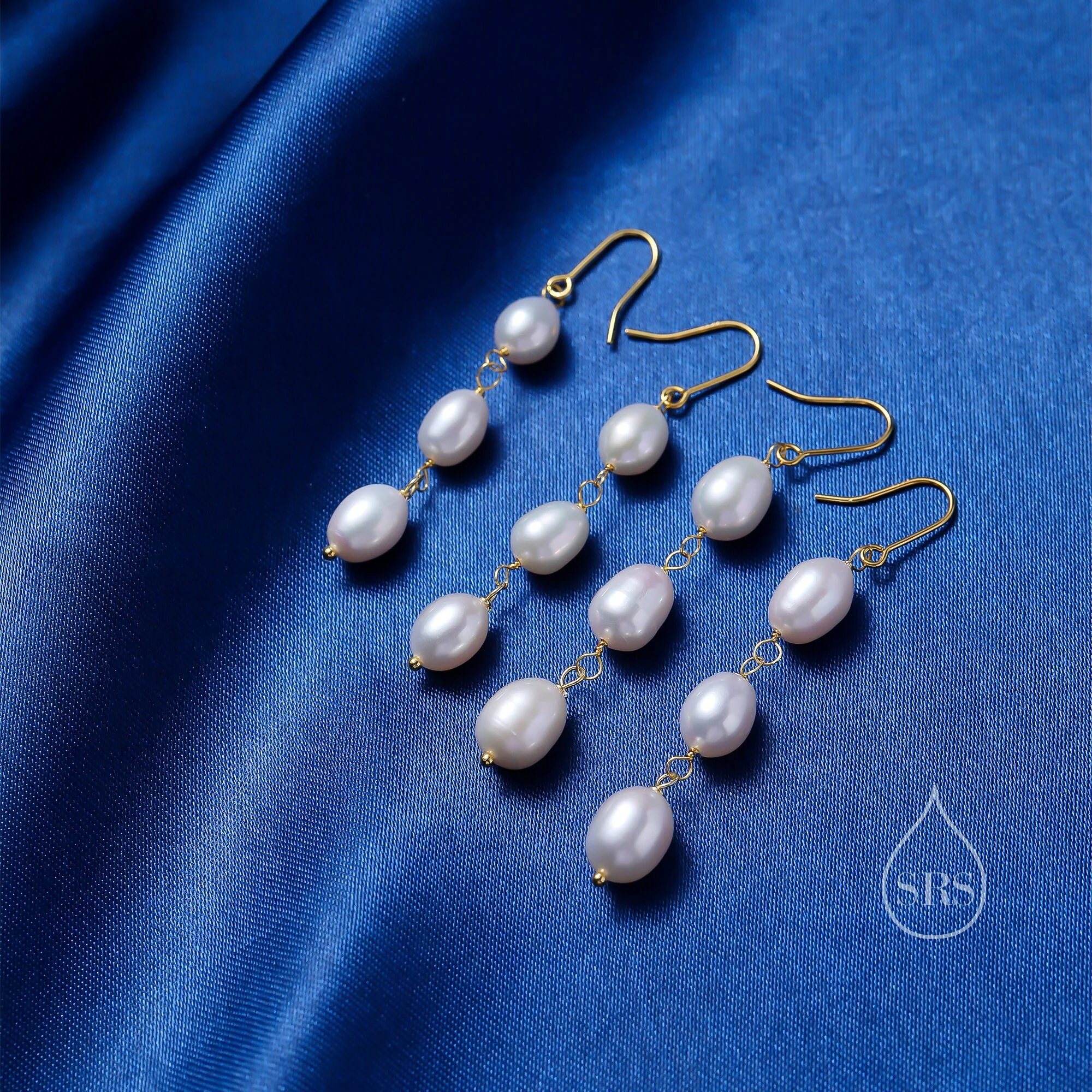 Baroque Pearl Trio Drop Hook Earrings in Sterling Silver, Silver or Gold, Long Pearl Drop Earrings, Natural Keshi Freshwater Pearl Earrings - Image 8