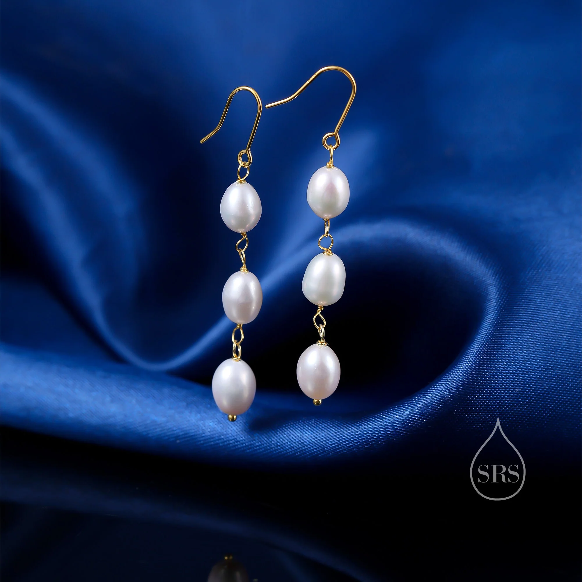 Baroque Pearl Trio Drop Hook Earrings in Sterling Silver, Silver or Gold, Long Pearl Drop Earrings, Natural Keshi Freshwater Pearl Earrings - Image 7
