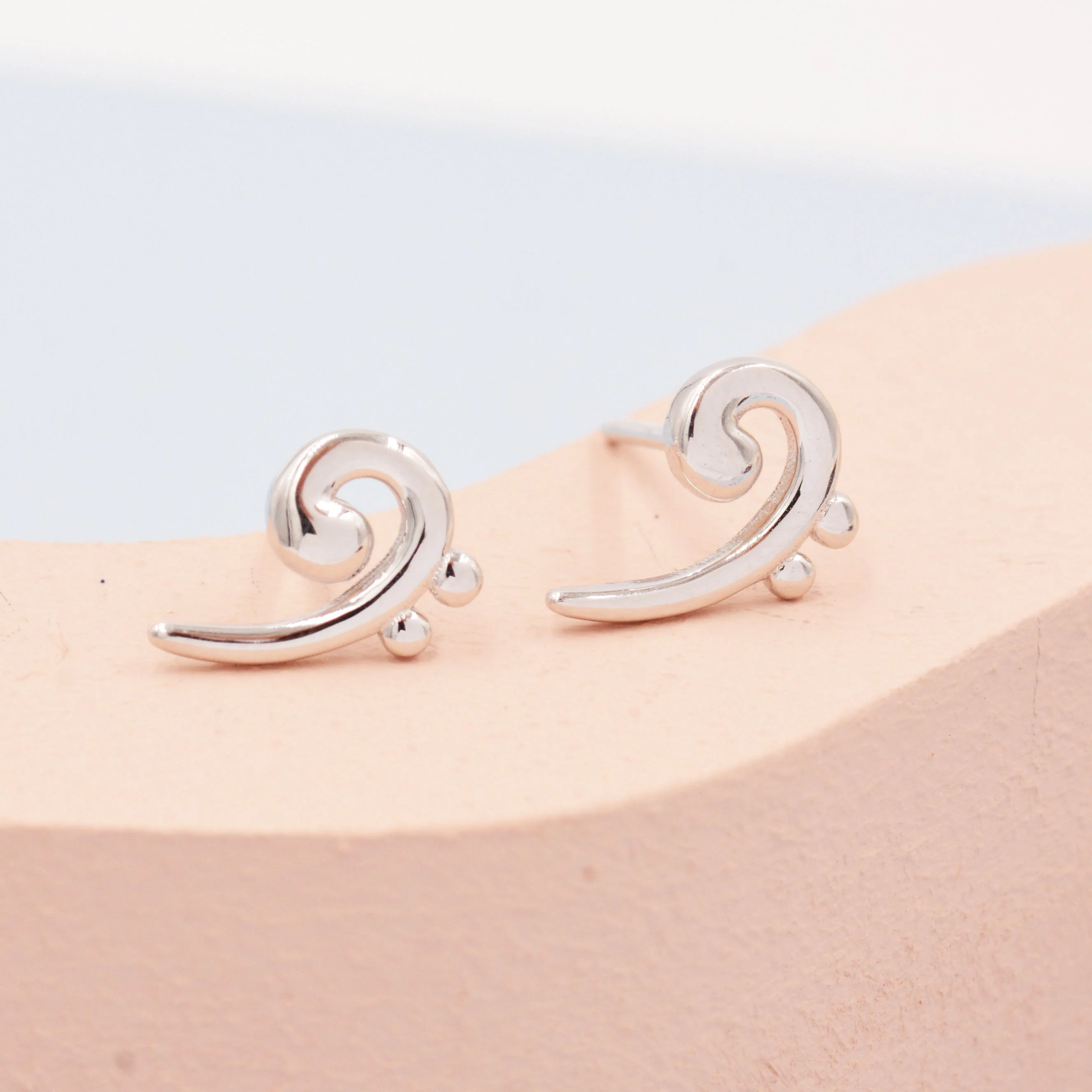 Bass Clef Music Note Stud Earrings in Sterling Silver - Small Pair of Music Earrings - Image 5