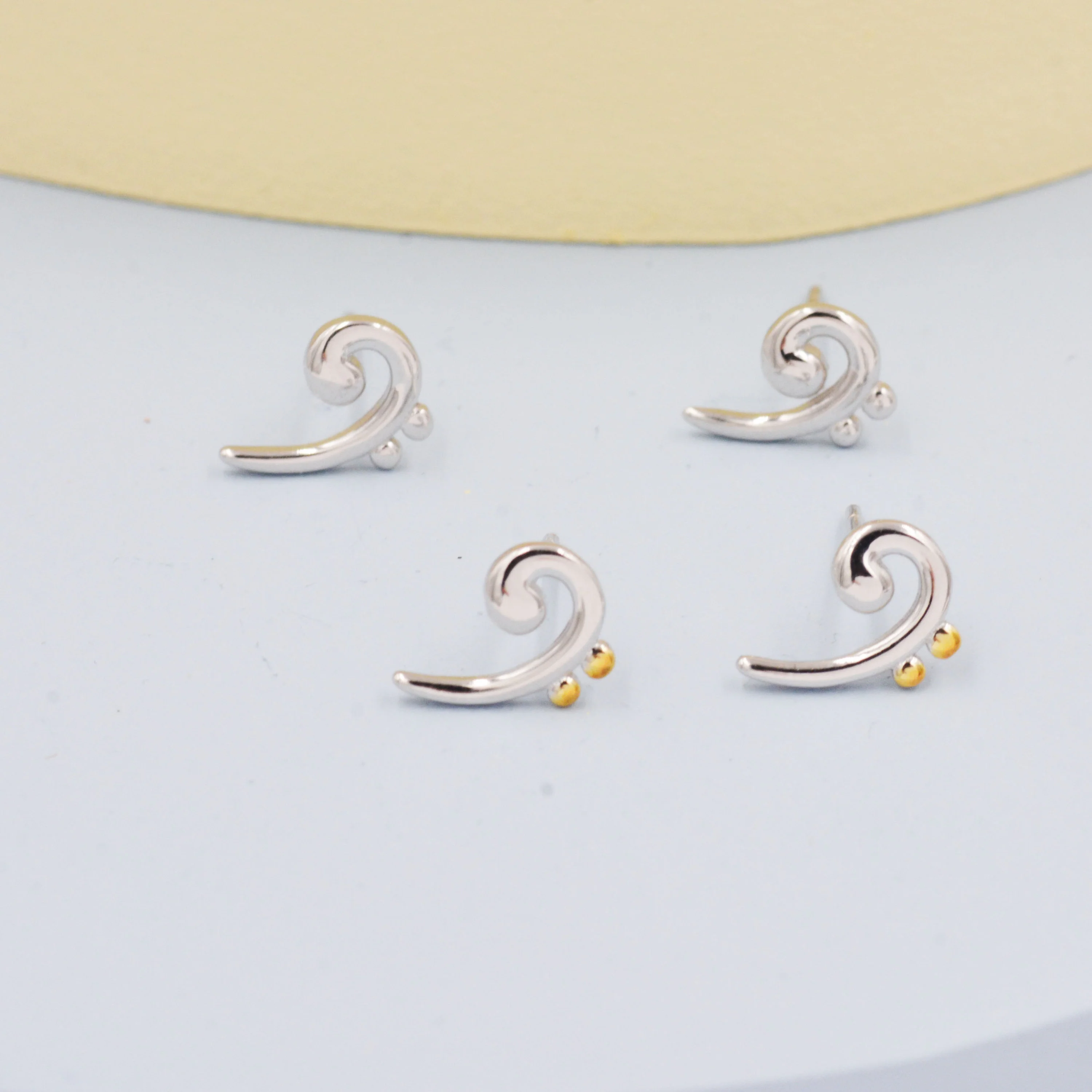 Bass Clef Music Note Stud Earrings in Sterling Silver - Small Pair of Music Earrings - Image 9