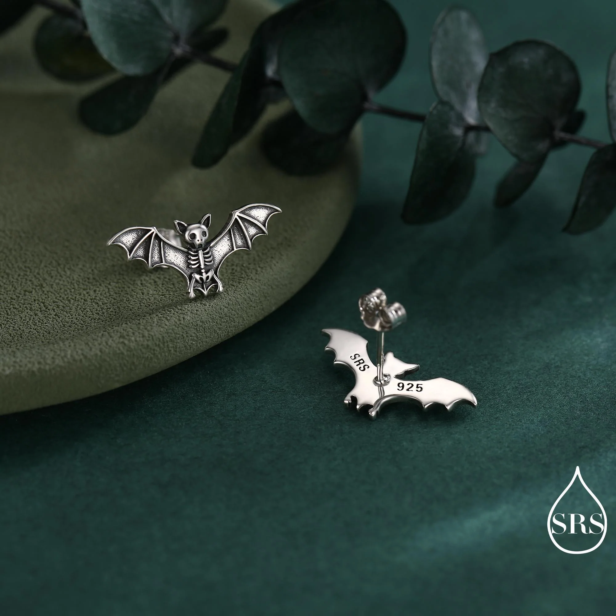 Bat Skeleton Stud Earrings in Sterling Silver, Oxidised Finish, Bat with Wings Earrings, Oxidised Silver Bat Earrings - Image 4