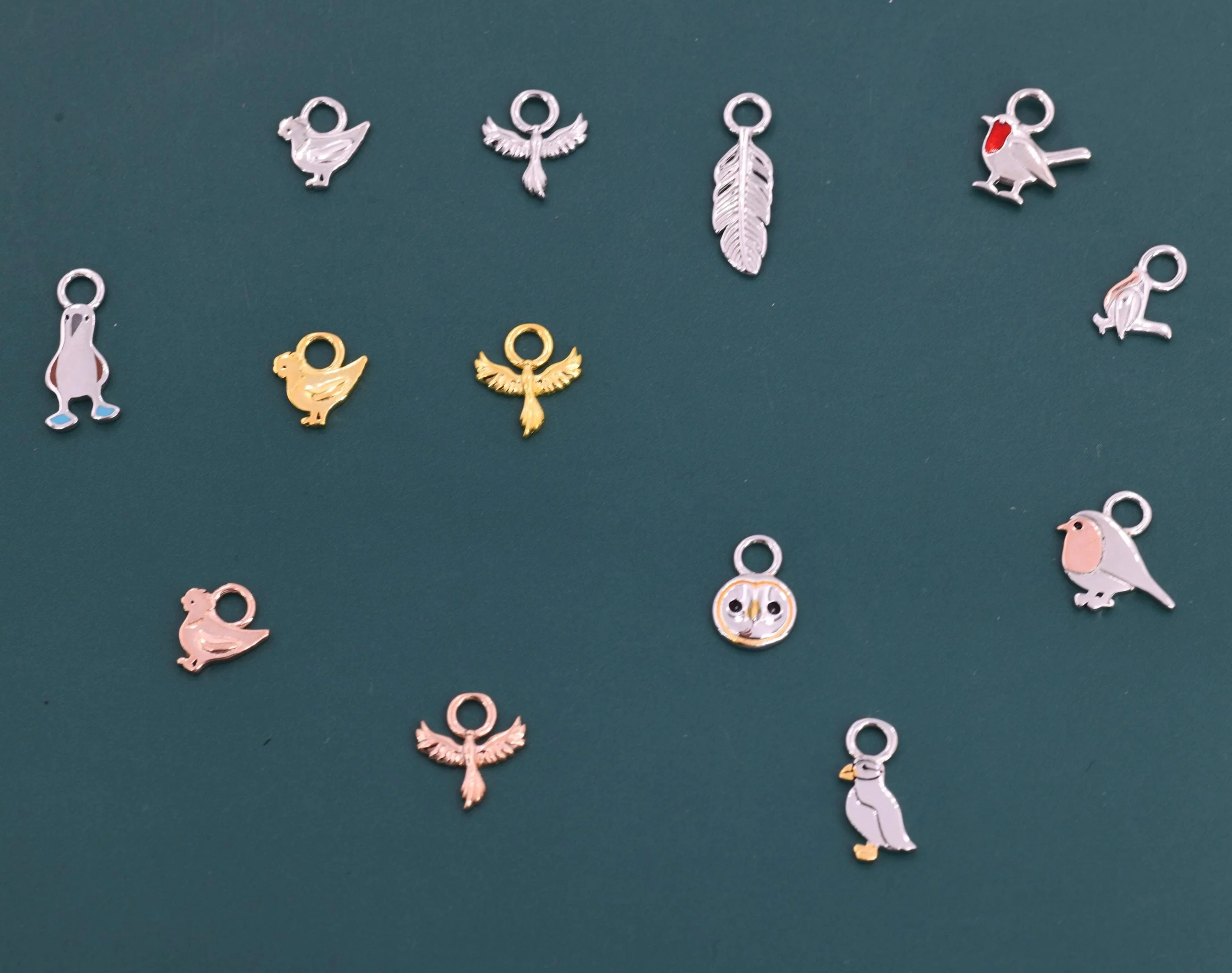 Bird Charms for Huggie Hoops in Sterling Silver, Bird and Feathers Charms for Hoops Earrings, Robin Bird Hoop Charms, Owl Charms - Image 3